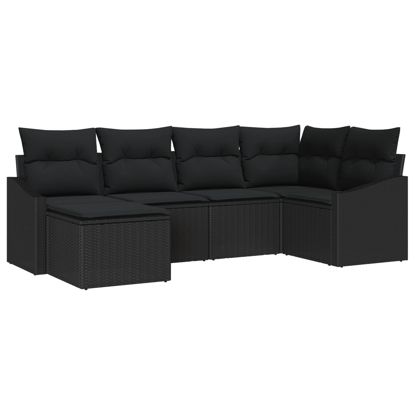 vidaXL 6-teilige Garten Essgruppe mit Polstern in Schwarz aus Poly Rattan