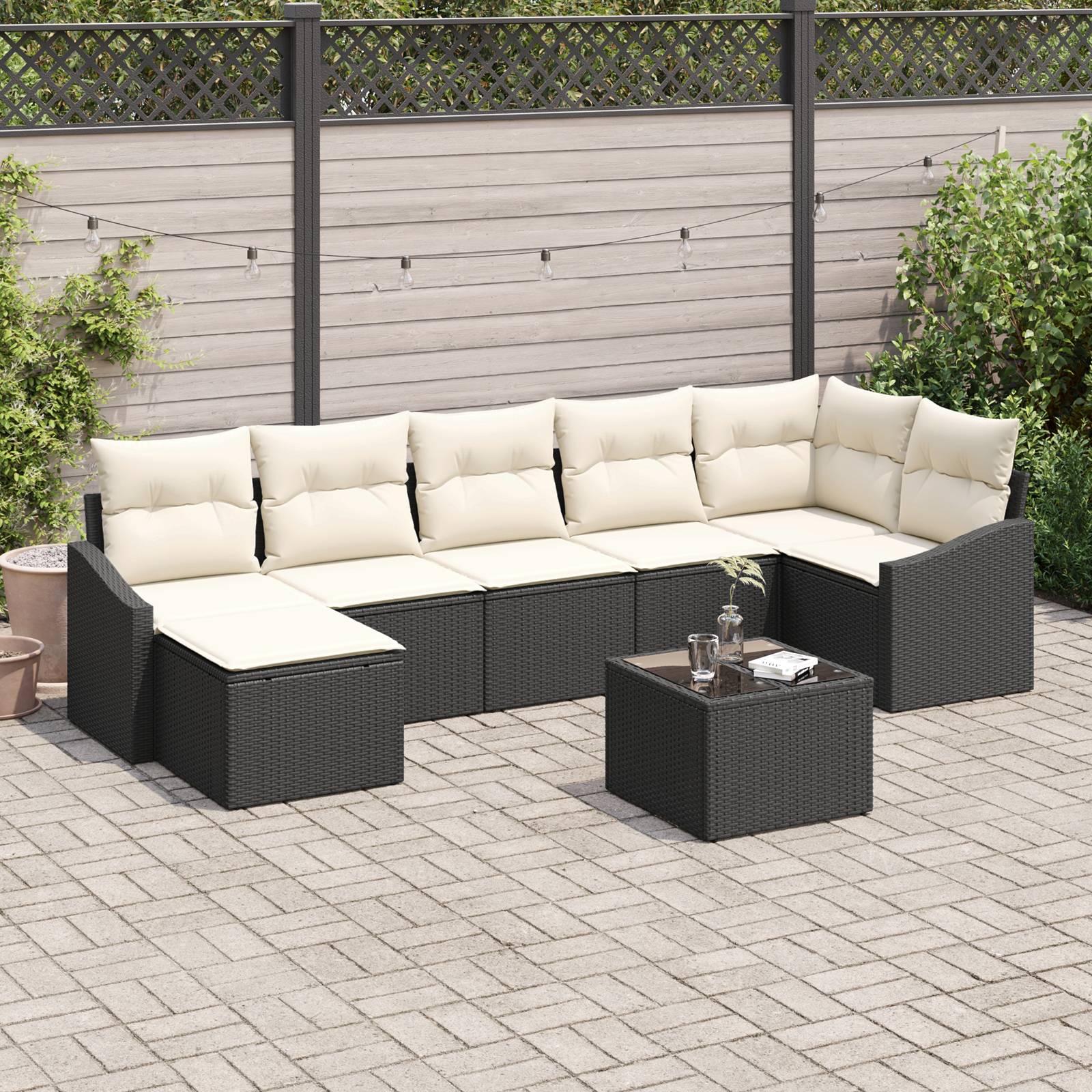 vidaXL 7-teiliges Garten Essset mit Kissen braunes Poly Rattan