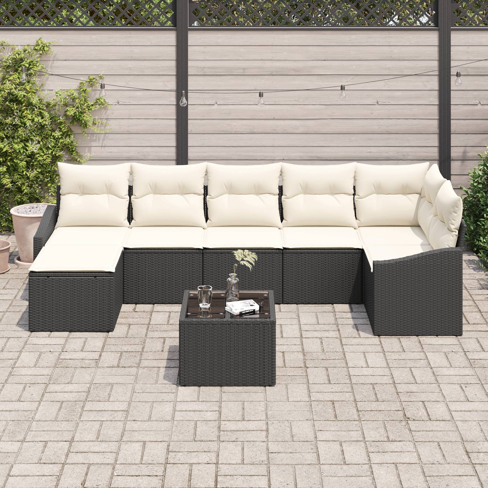 vidaXL 7-teiliges Garten Essset mit Kissen braunes Poly Rattan