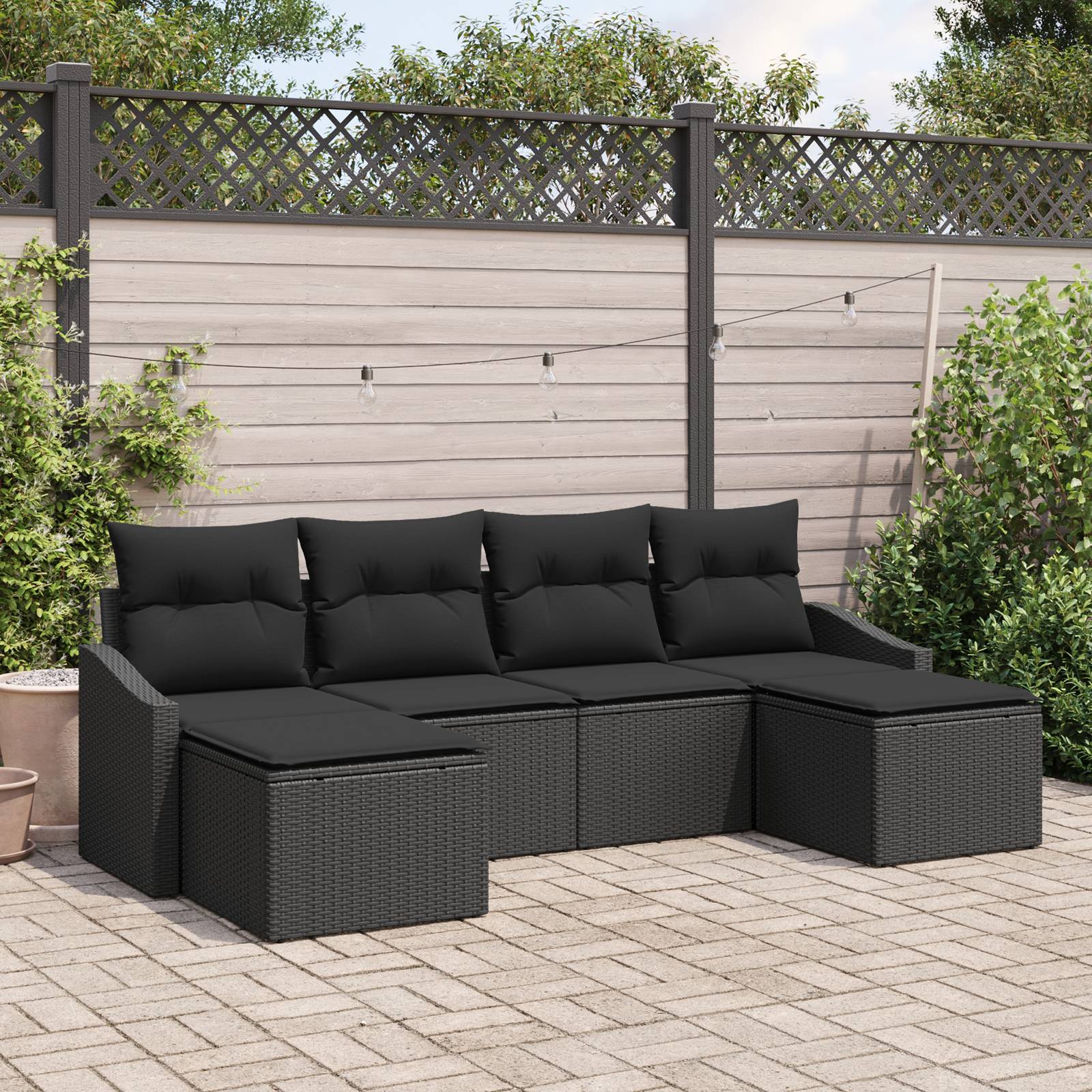 vidaXL 6-tlg. Garten-Sofagarnitur mit Kissen Schwarz Poly Rattan