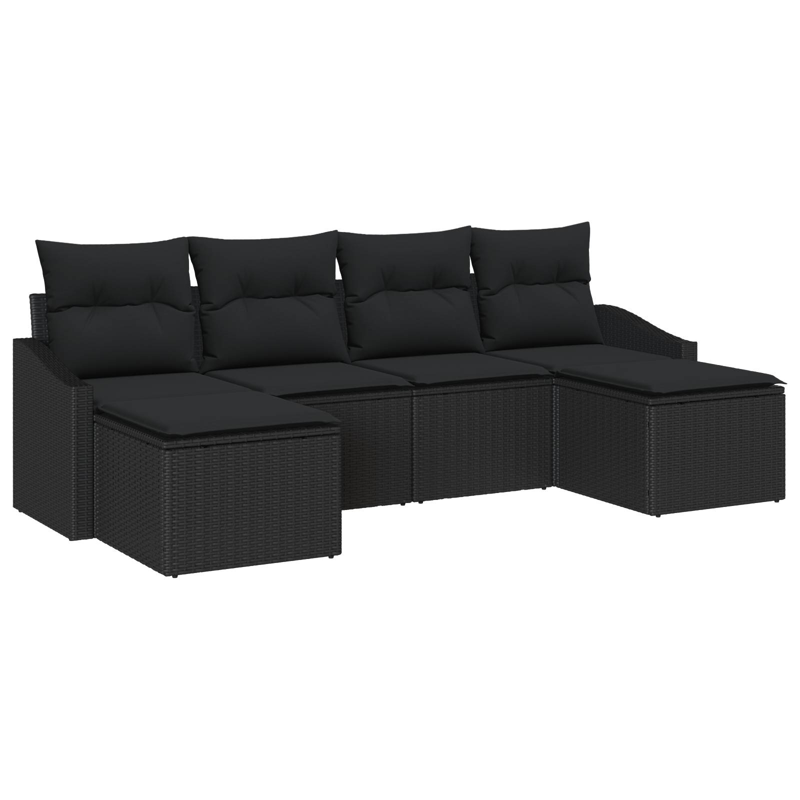 vidaXL 6-tlg. Garten-Sofagarnitur mit Kissen Schwarz Poly Rattan