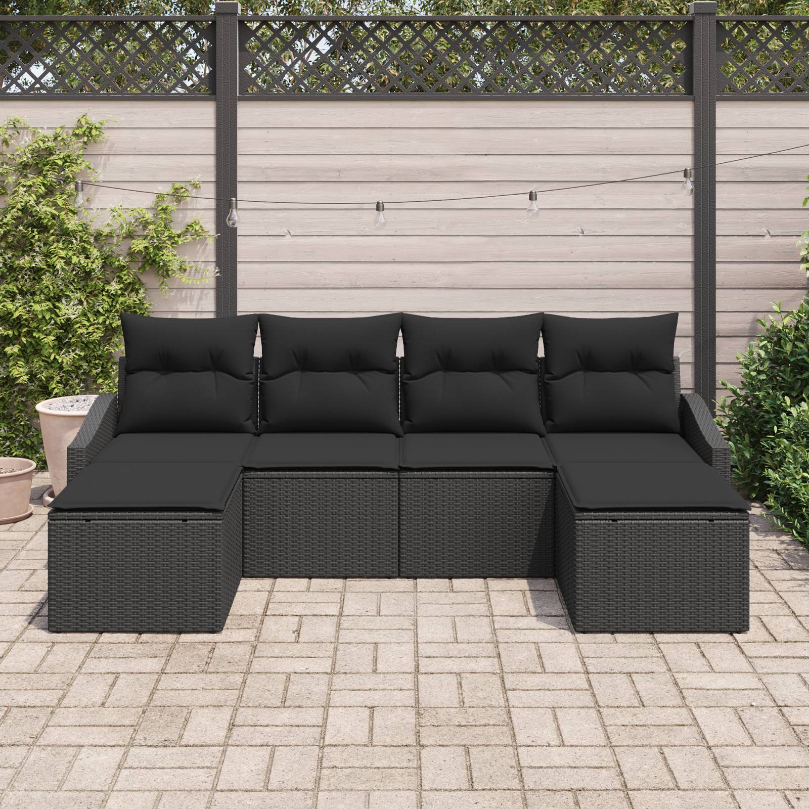 vidaXL 6-tlg. Garten-Sofagarnitur mit Kissen Schwarz Poly Rattan