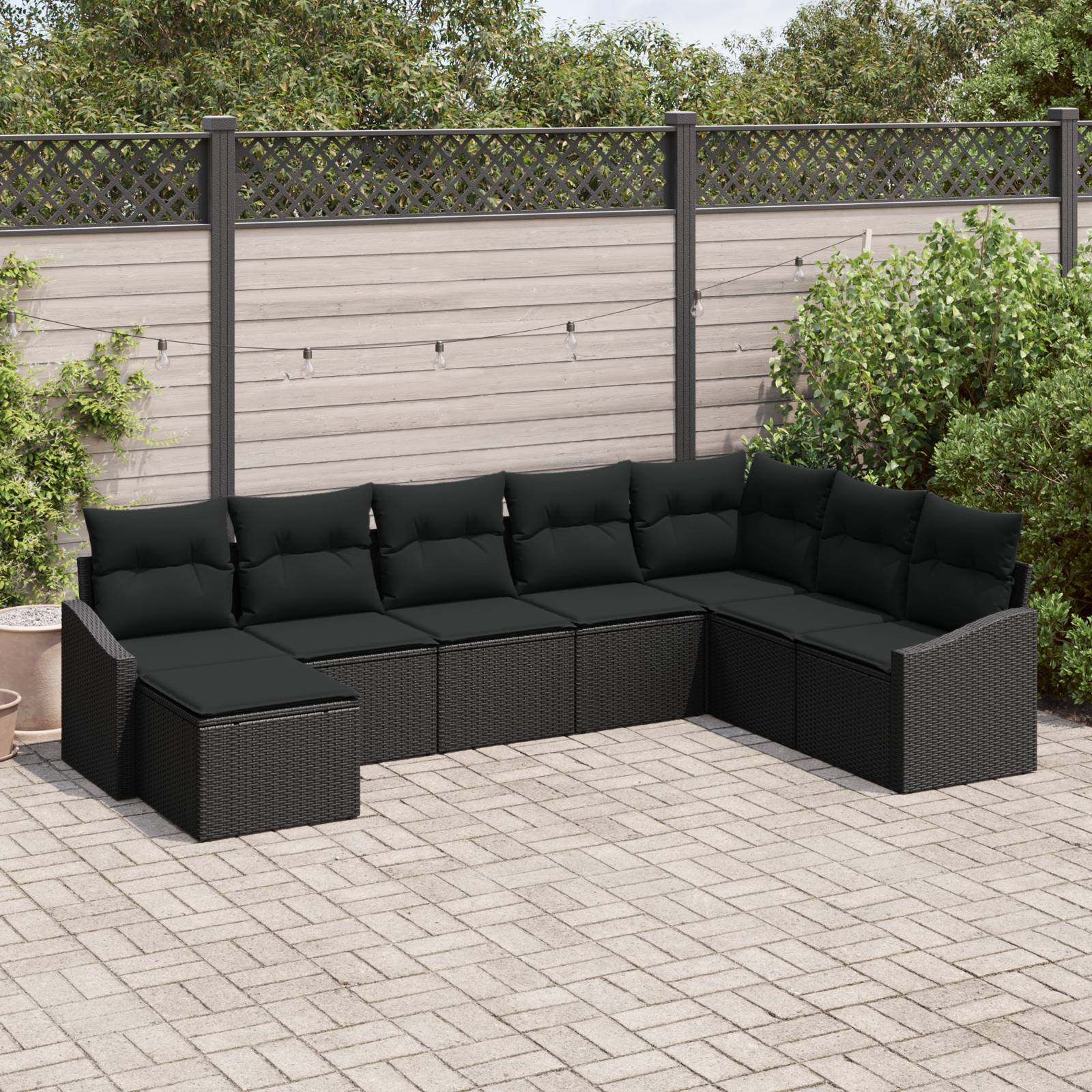 vidaXL 8-tlg. Garten-Essgruppe mit Kissen Schwarz Poly Rattan