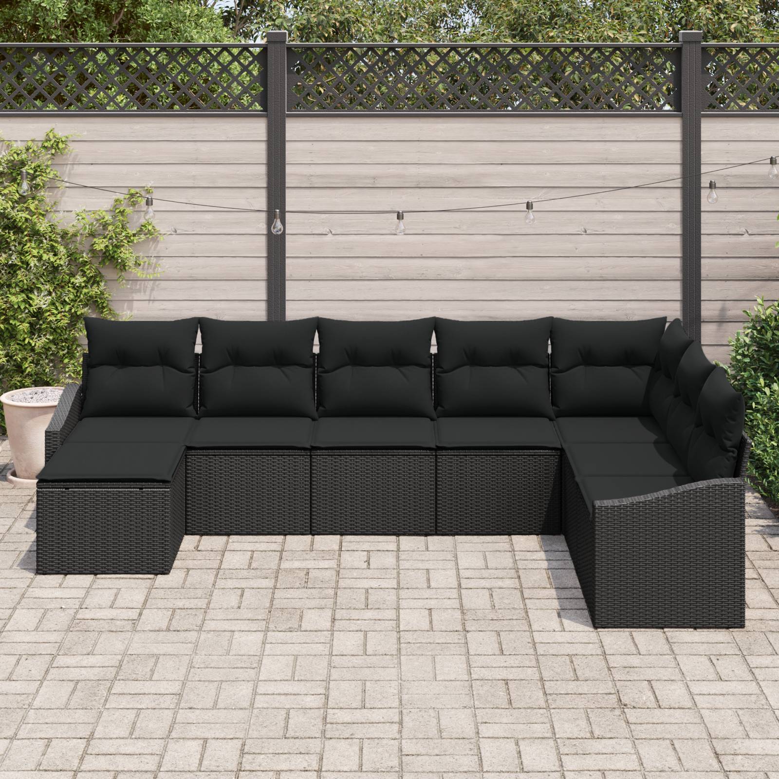 vidaXL 8-tlg. Garten-Sofagarnitur mit Kissen Schwarz Poly Rattan