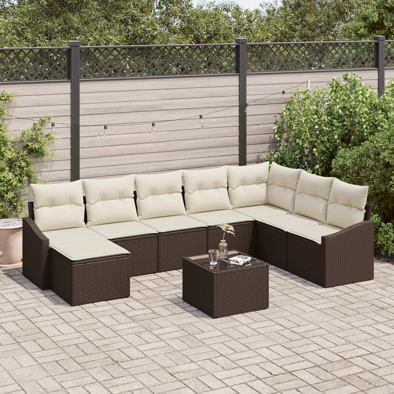vidaXL 8-teiliges Garten Esstisch Set mit Kissen Grau Poly Rattan