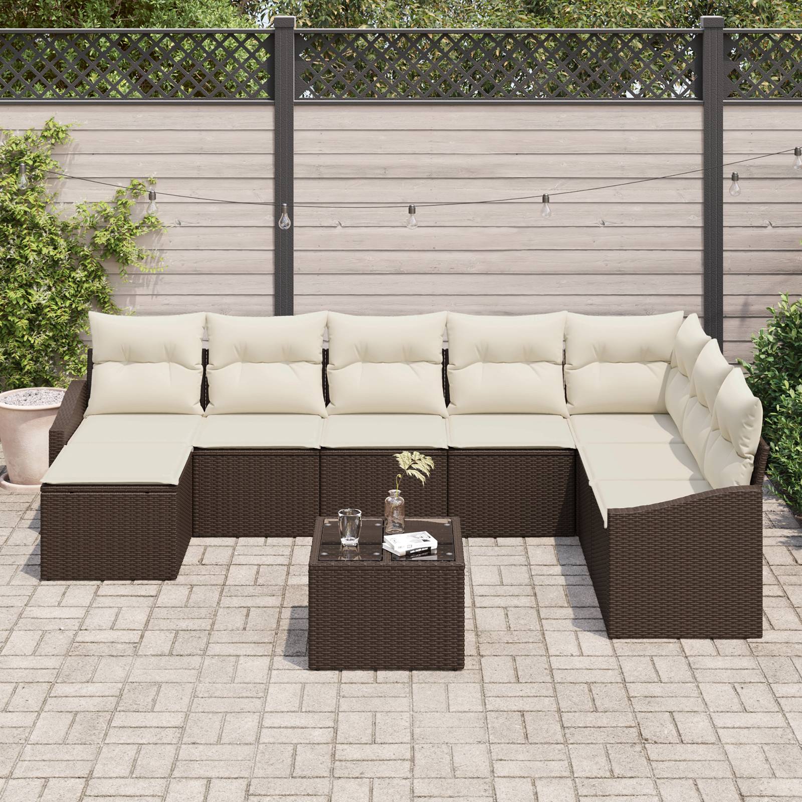 vidaXL 8-teiliges Garten Esstisch Set mit Kissen Grau Poly Rattan