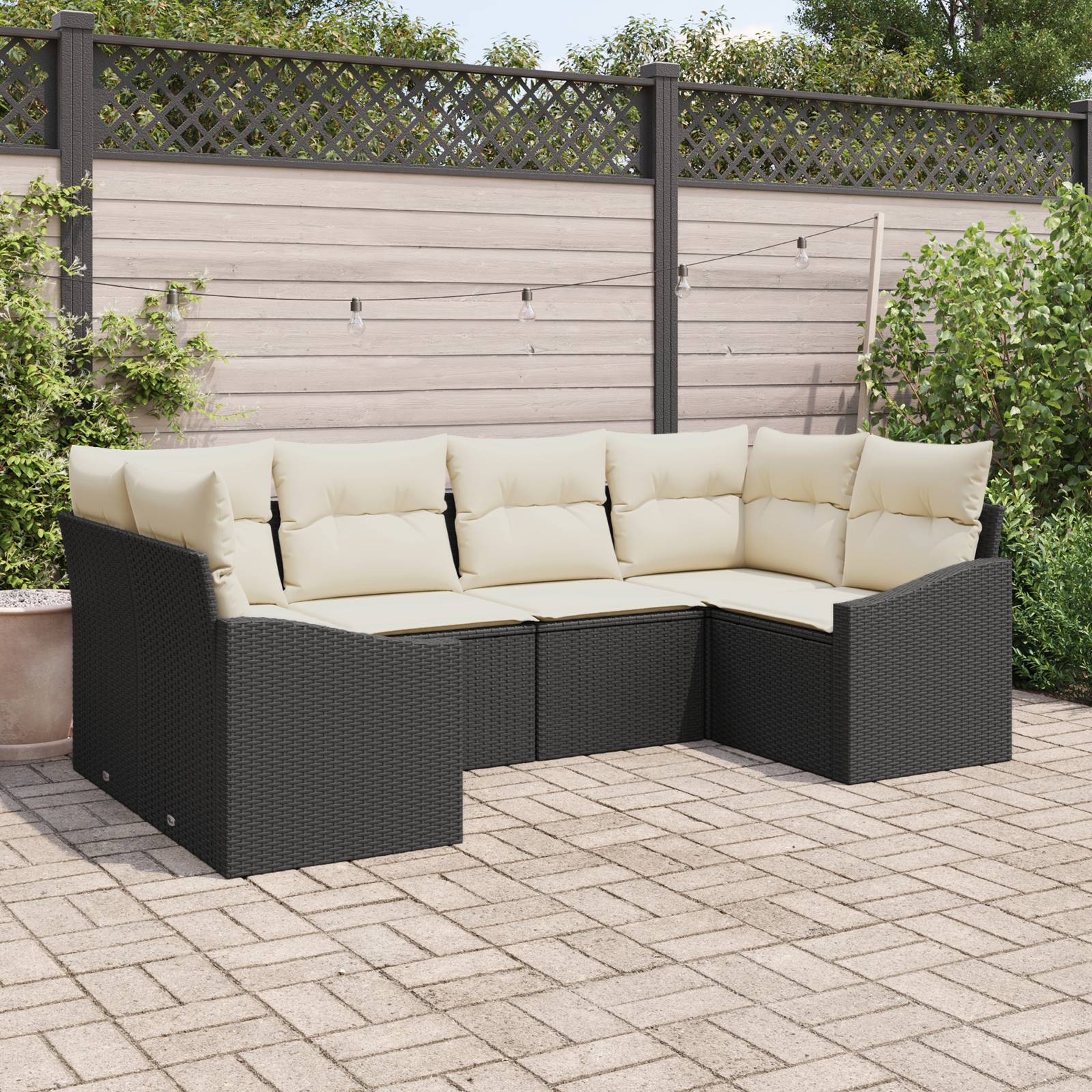 vidaXL 6-tlg. Garten-Sofagarnitur mit Kissen Schwarz Poly Rattan