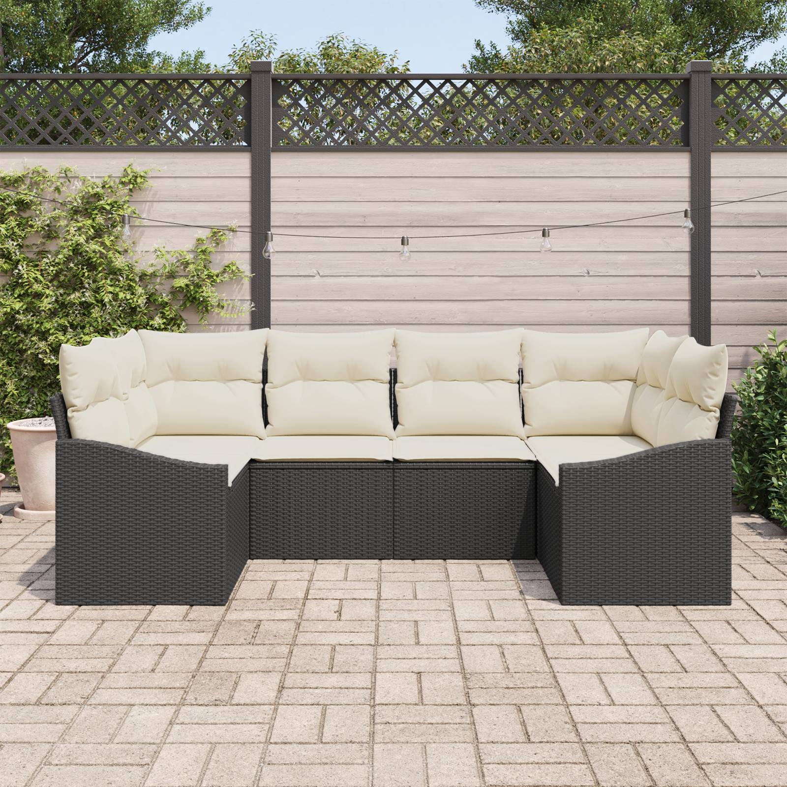 vidaXL 6-tlg. Garten-Sofagarnitur mit Kissen Schwarz Poly Rattan