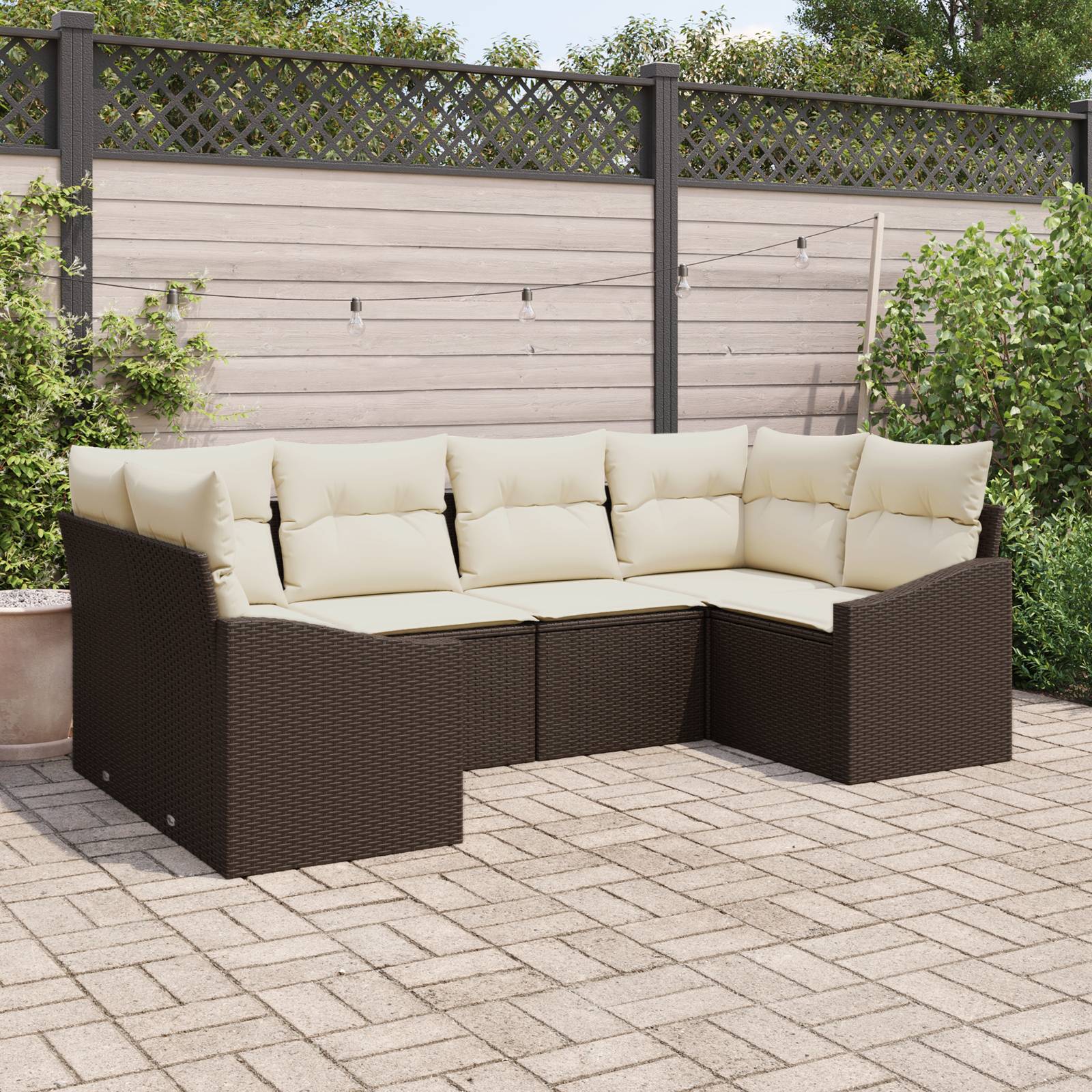 vidaXL 6-tlg. Garten-Sofagarnitur mit Kissen Braun Poly Rattan