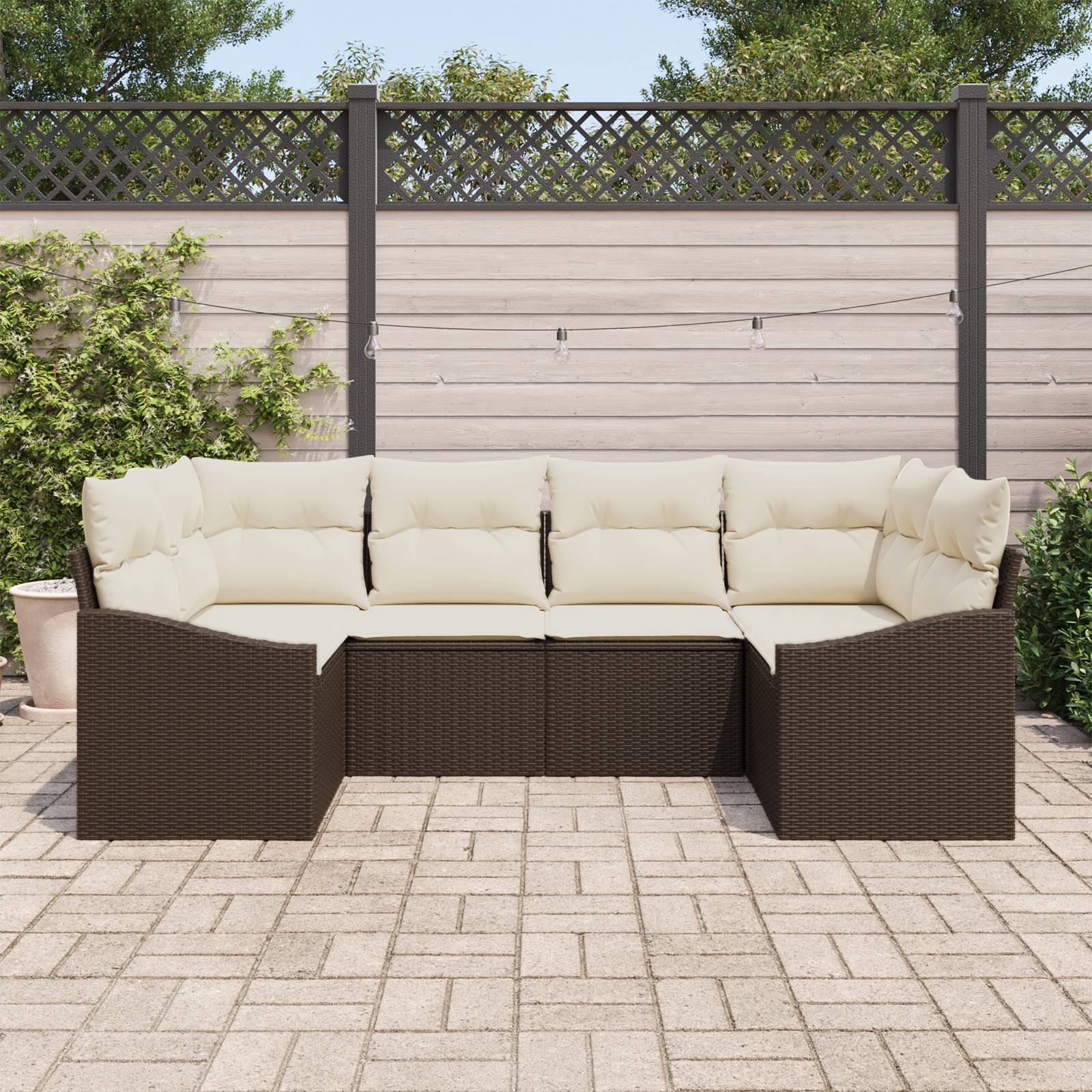 vidaXL 6-tlg. Garten-Sofagarnitur mit Kissen Braun Poly Rattan