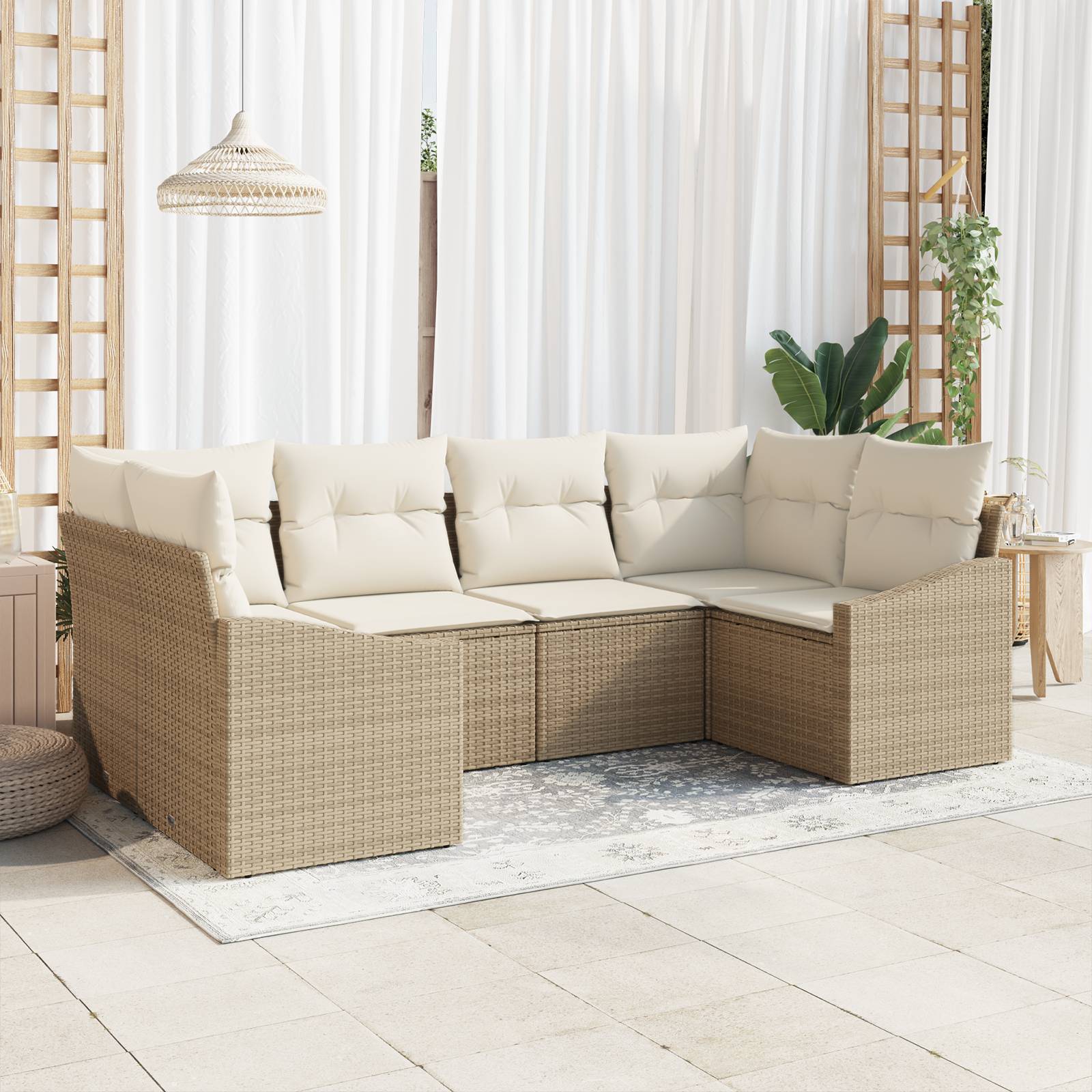 vidaXL 6-tlg. Garten-Sofagarnitur mit Kissen Beige Poly Rattan
