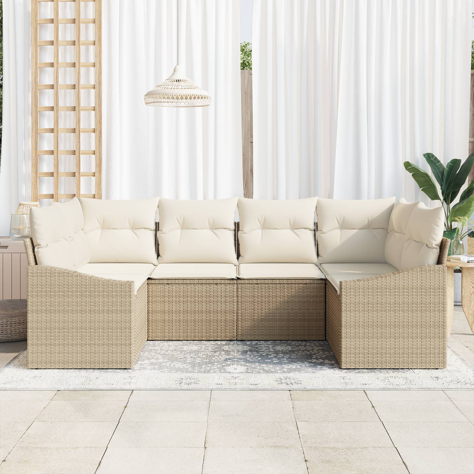 vidaXL 6-tlg. Garten-Sofagarnitur mit Kissen Beige Poly Rattan