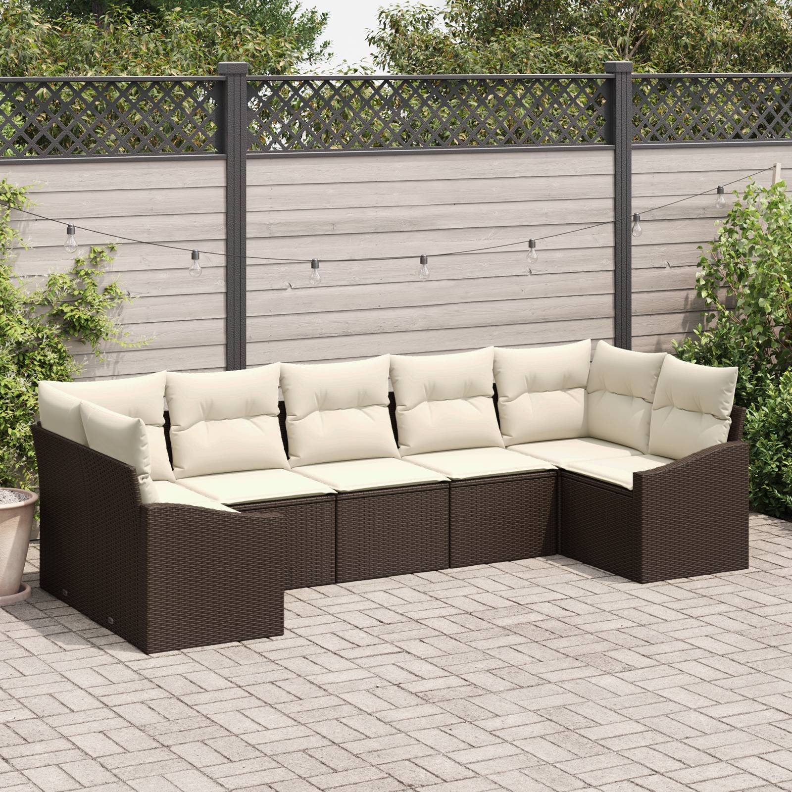 vidaXL 7-tlg. Garten-Sofagarnitur mit Kissen Braun Poly Rattan