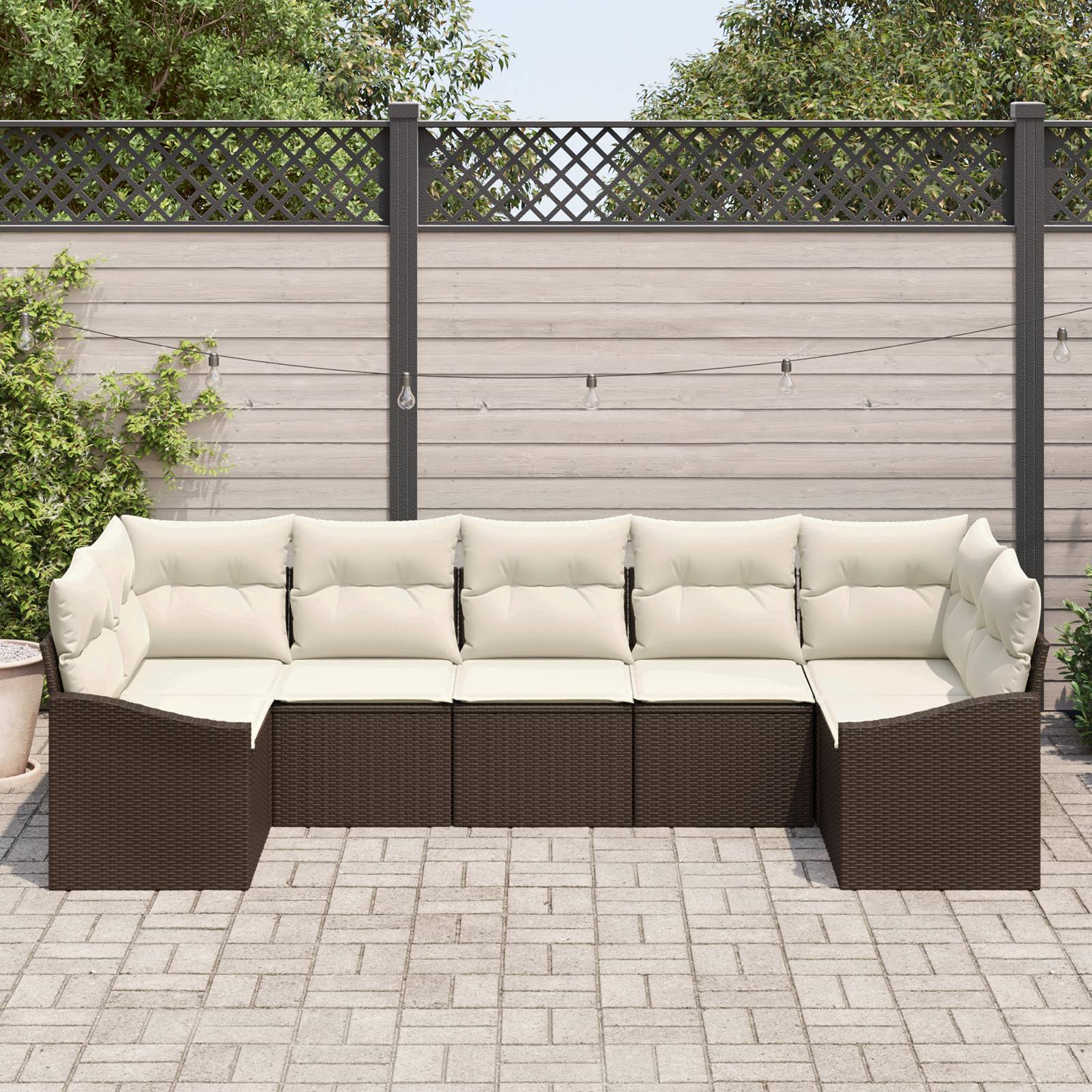 vidaXL 7-tlg. Garten-Sofagarnitur mit Kissen Braun Poly Rattan