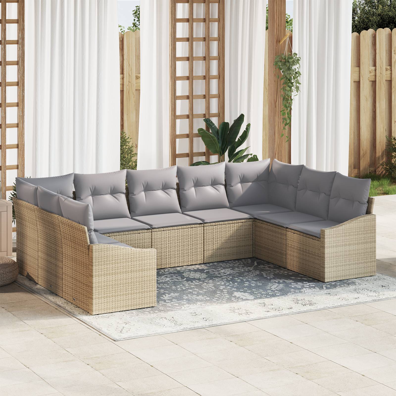 vidaXL 9-teiliges Garten-Esszimmer mit Kissen aus beige Poly Rattan