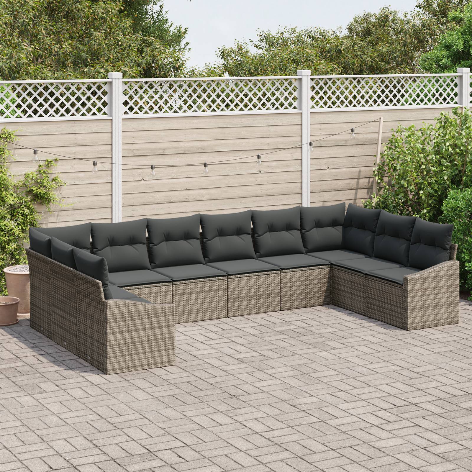 vidaXL 10-tlg. Garten-Essgruppe mit Kissen Grau Poly Rattan