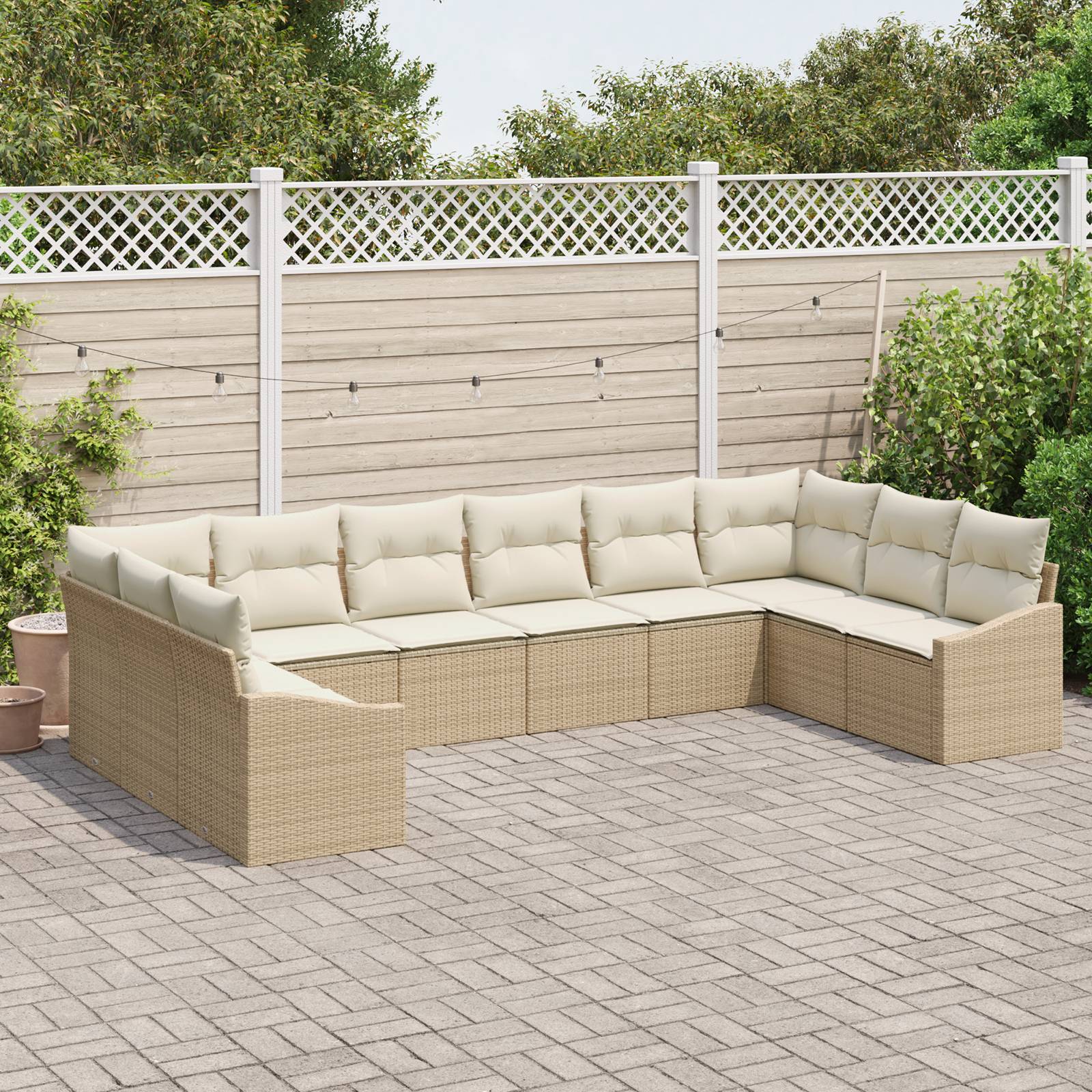 vidaXL 10-tlg. Garten-Essgruppe mit Kissen Beige Poly Rattan