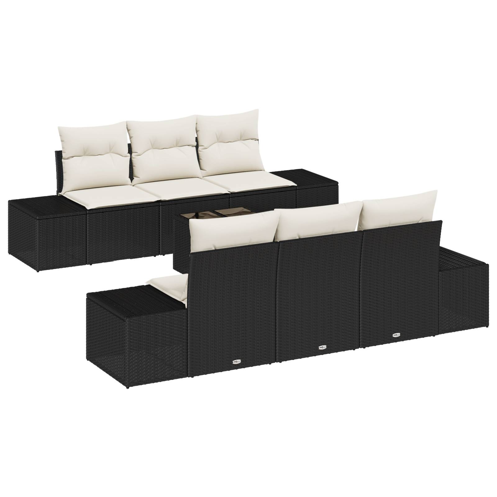 vidaXL 7-teilige Garten-Sofaset mit Kissen Schwarz Poly-Rattan