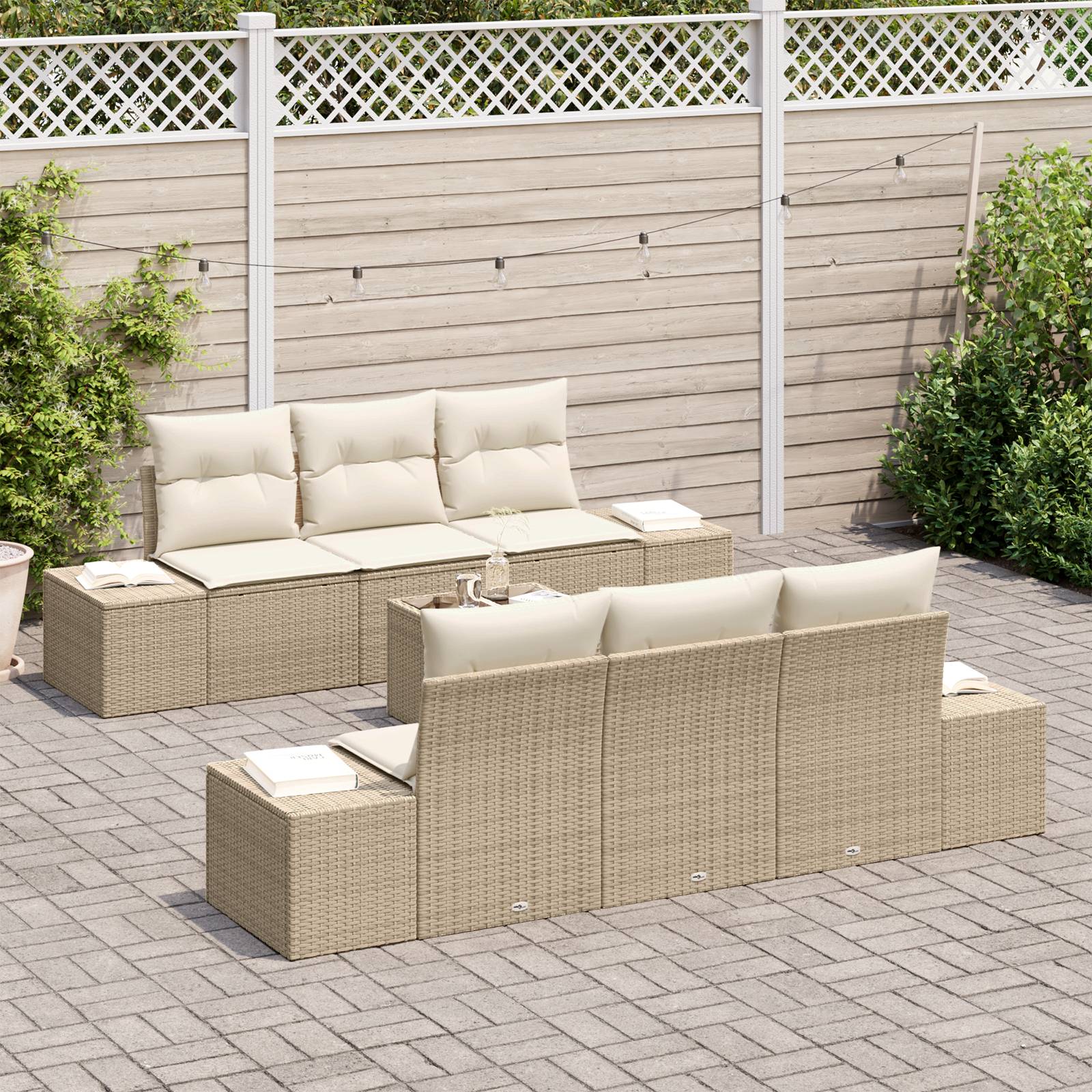 vidaXL 7-teiliges Garten Sofa Set mit Kissen Beige Poly Rattan