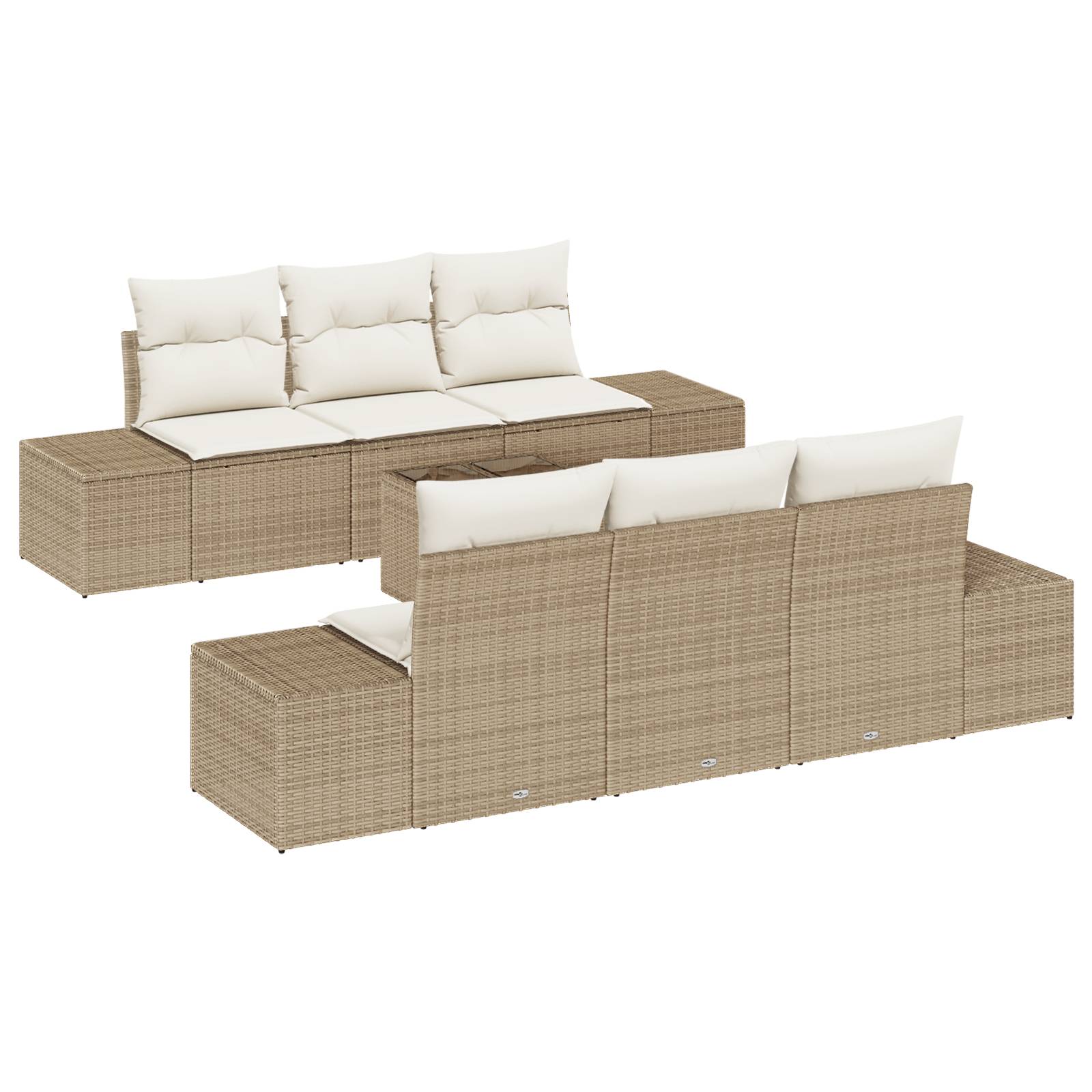 vidaXL 7-teiliges Garten Sofa Set mit Kissen Beige Poly Rattan
