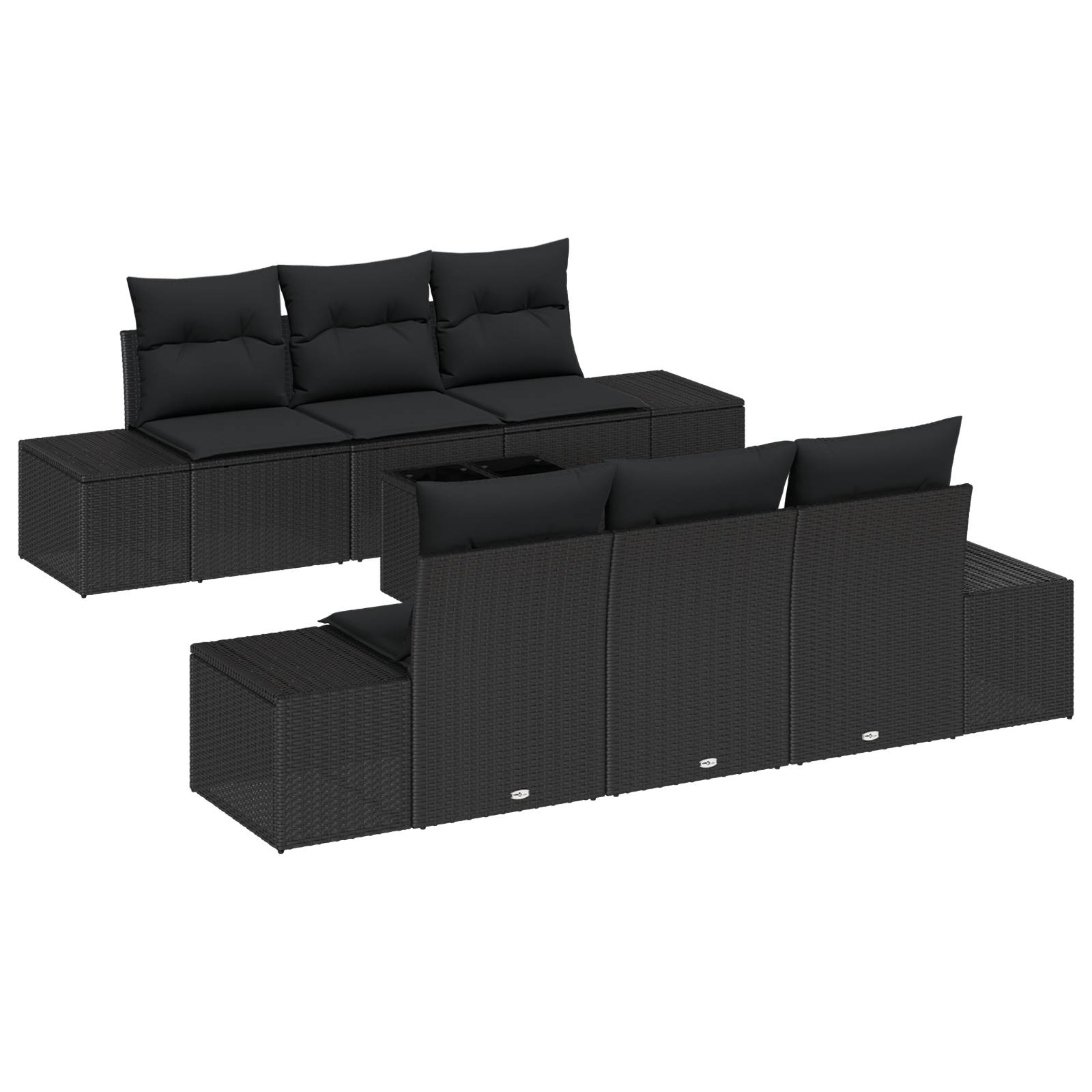 vidaXL 7-teiliges Gartensofa-Set mit Kissen Schwarz Poly Rattan