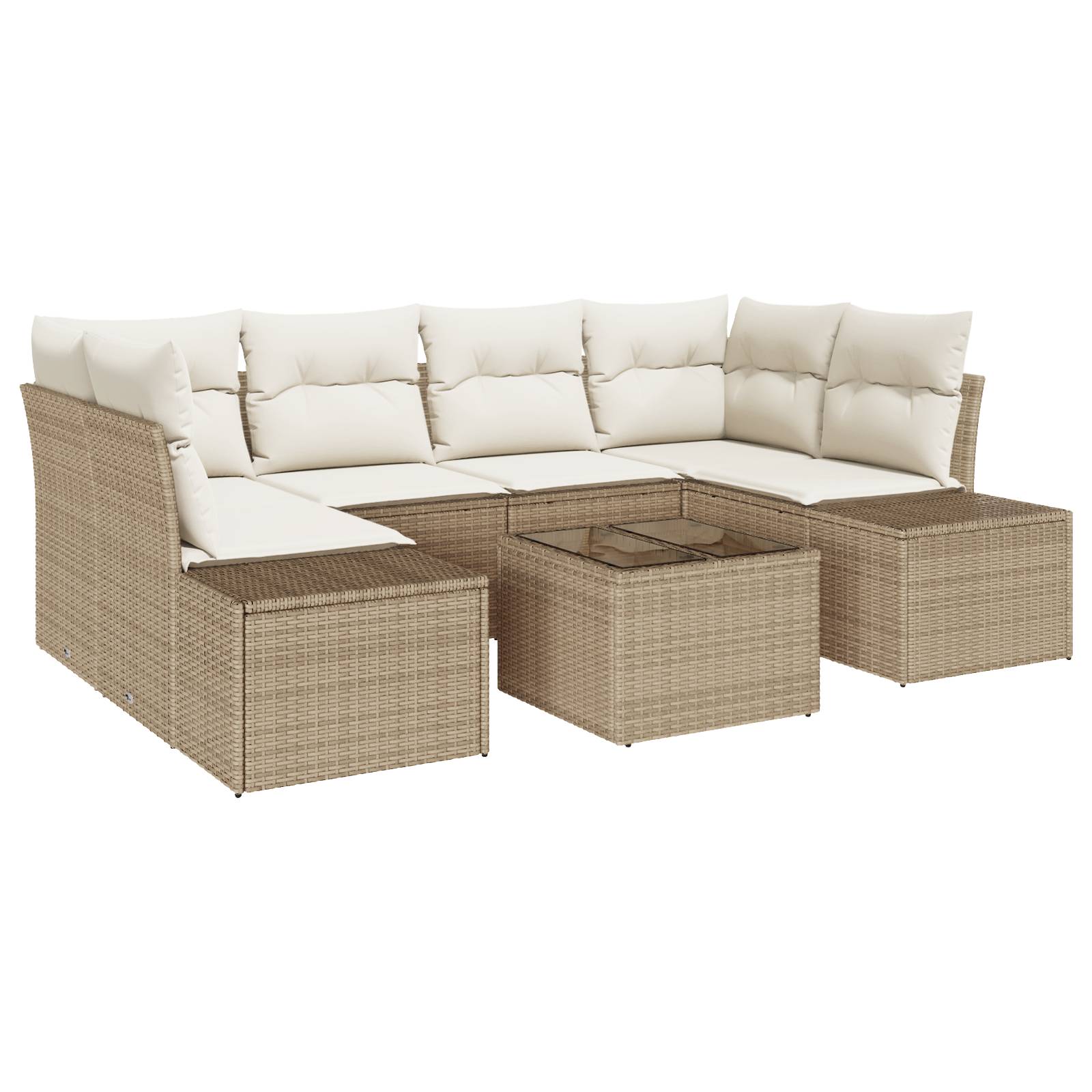 vidaXL 7-tlg. Garten-Sofagarnitur mit Kissen Beige Poly Rattan