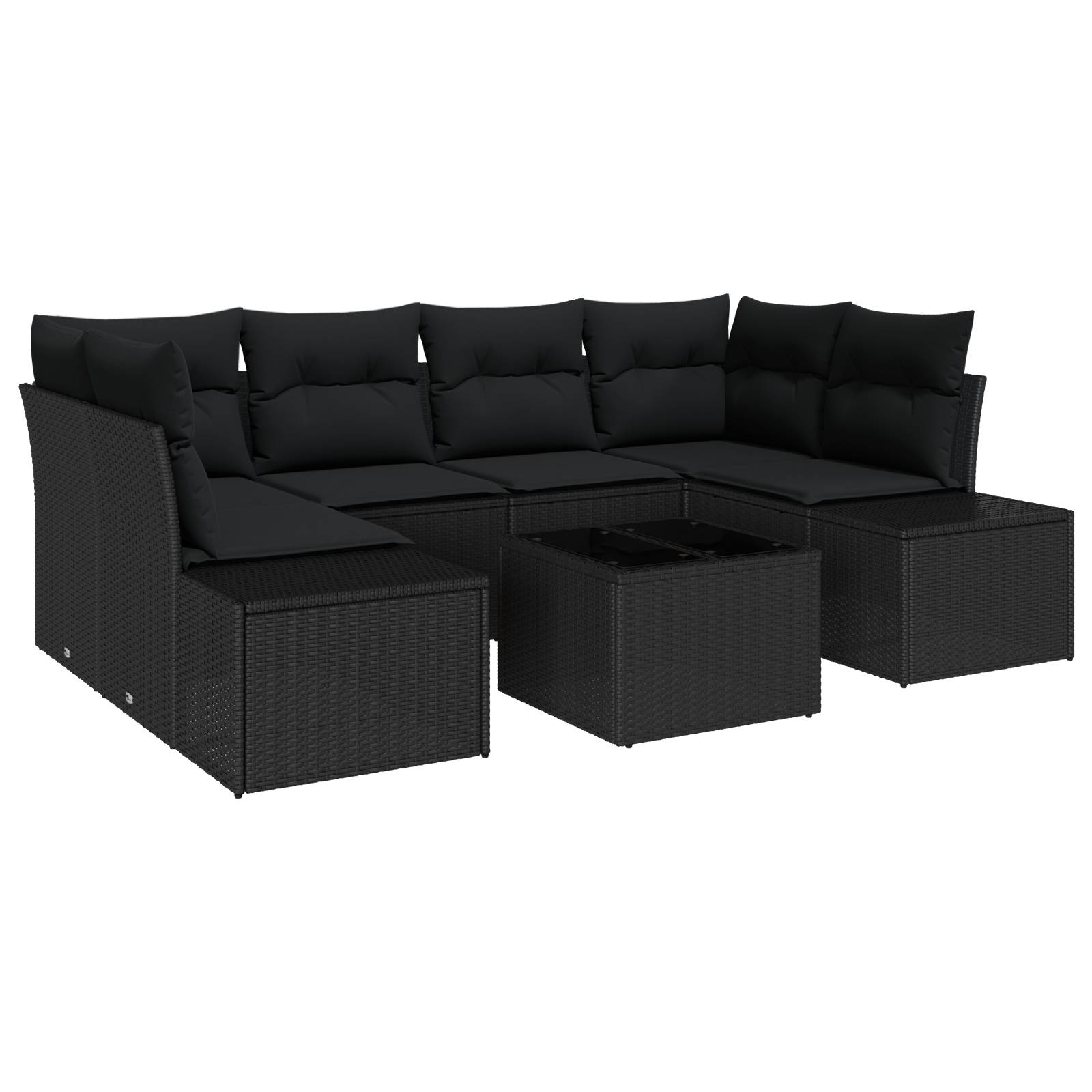 vidaXL 7-tlg. Garten-Sofagarnitur mit Kissen Schwarz Poly Rattan