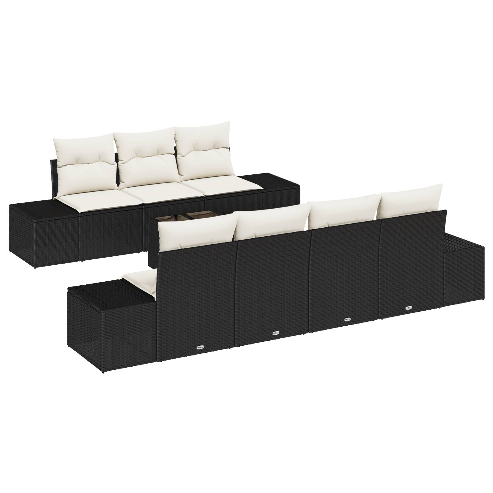 vidaXL 8-tlg. Garten-Sofagarnitur mit Kissen Schwarz Poly Rattan
