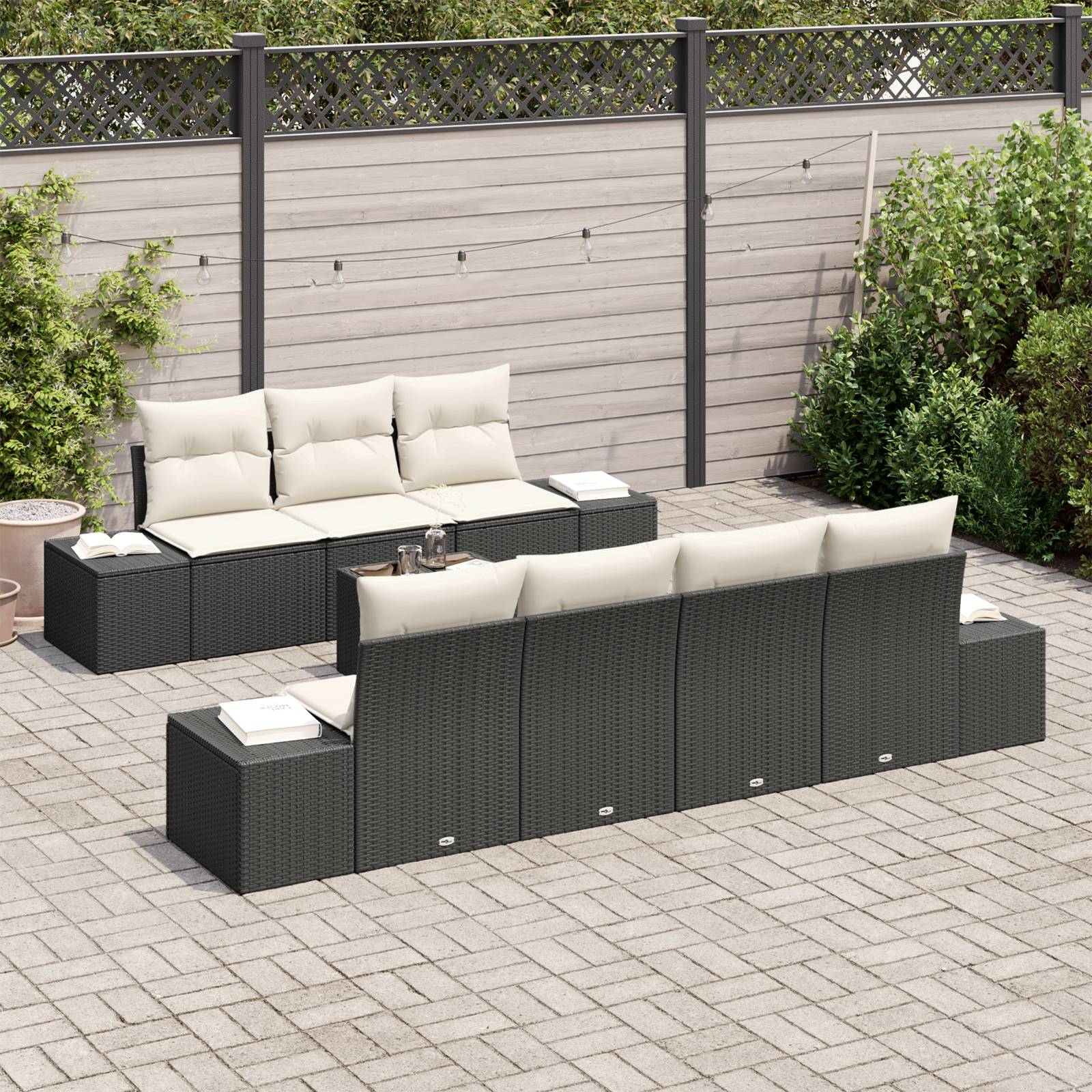 vidaXL 8-tlg. Garten-Sofagarnitur mit Kissen Schwarz Poly Rattan