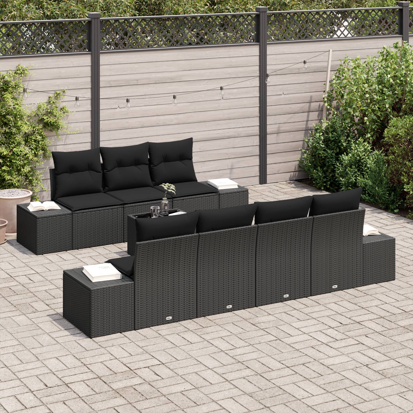 vidaXL 8 Teiliges Garten Sofa Set mit Kissen Schwarz Poly Rattan