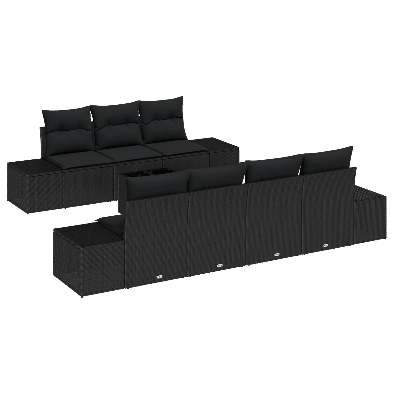vidaXL 8 Teiliges Garten Sofa Set mit Kissen Schwarz Poly Rattan