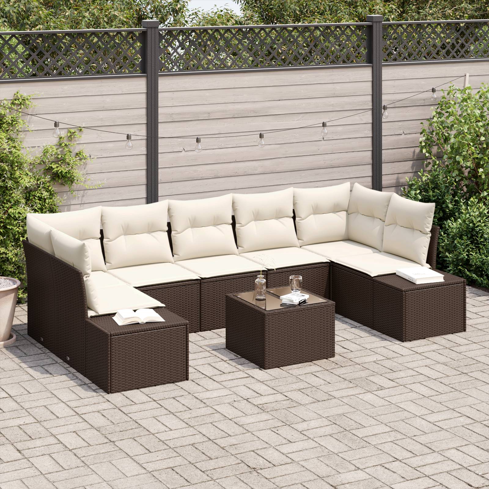 vidaXL 8-teiliges Garten-Sofa-Set mit Kissen Braun Poly Rattan