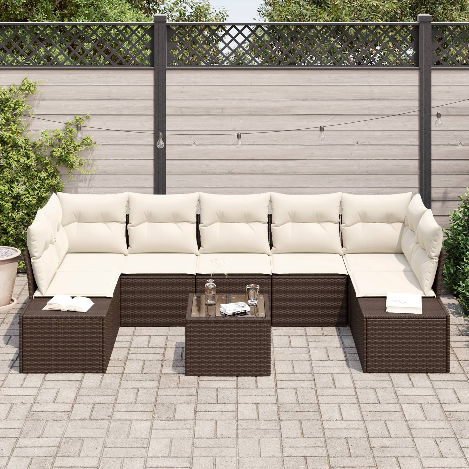 vidaXL 8-teiliges Garten-Sofa-Set mit Kissen Braun Poly Rattan