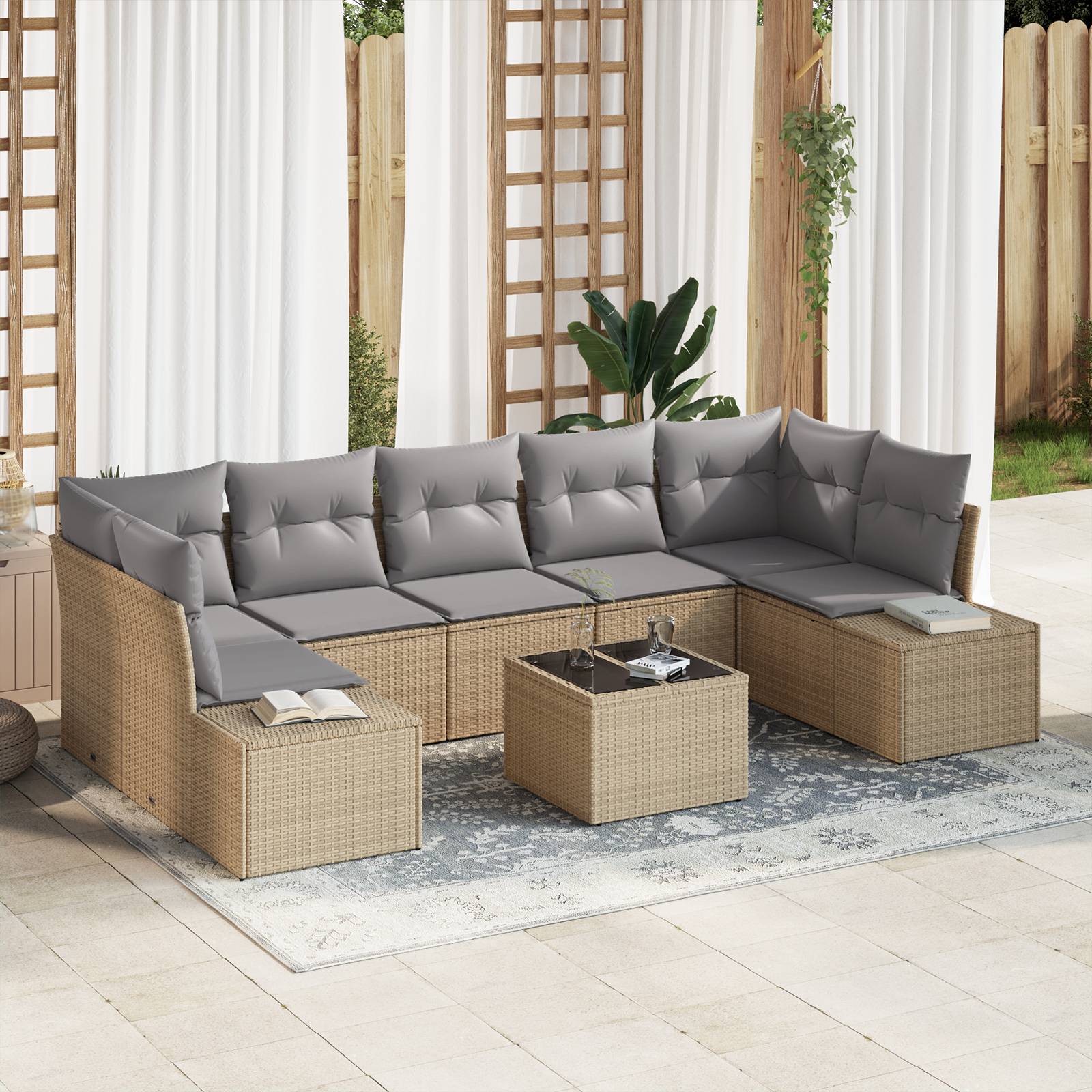 vidaXL 8-teiliges Garten Sofa Set mit Kissen Beige Poly Rattan