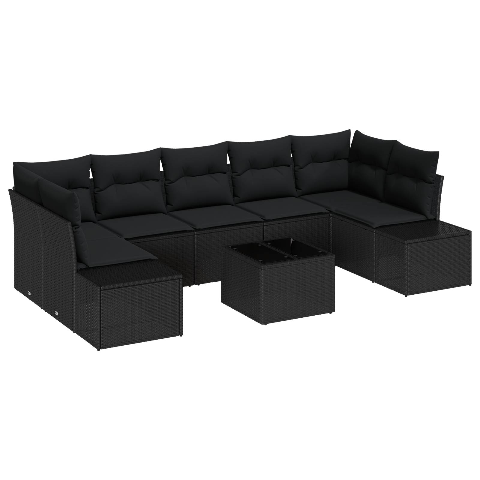 vidaXL 8-teiliges Garten Sofa Set mit Kissen in Schwarz aus Poly Rattan