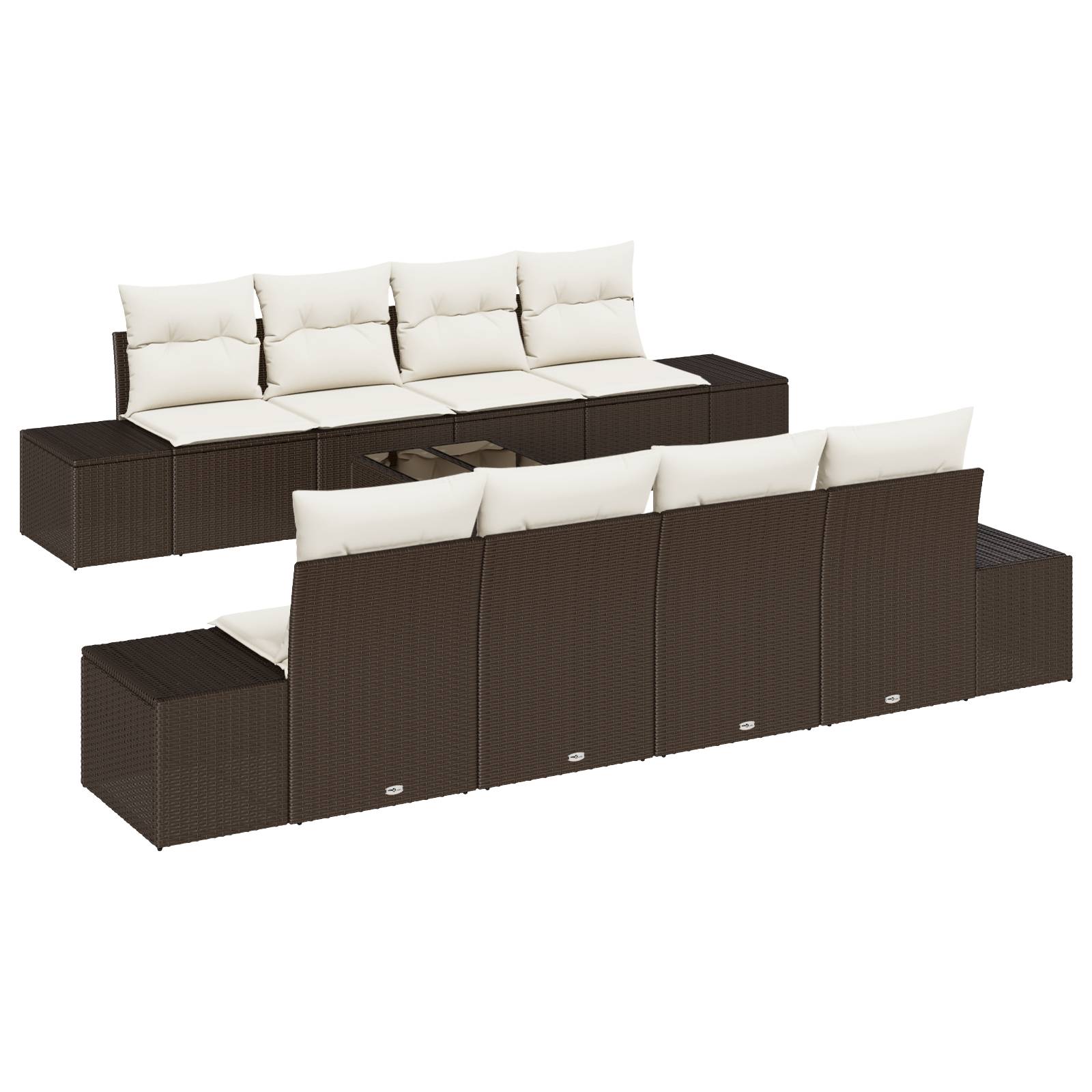 vidaXL 7-tlg. Garten-Sofagarnitur mit Kissen Braun Poly Rattan