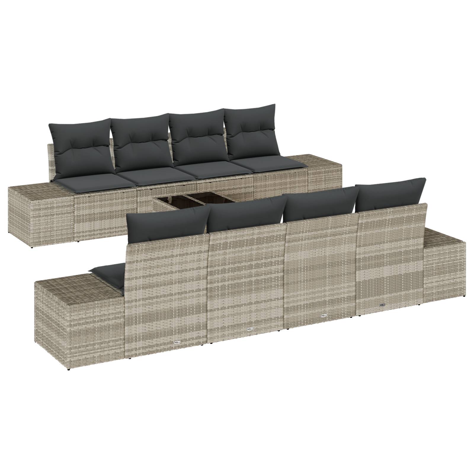 vidaXL 9-tlg. Garten-Sofagarnitur mit Kissen Hellgrau Poly Rattan