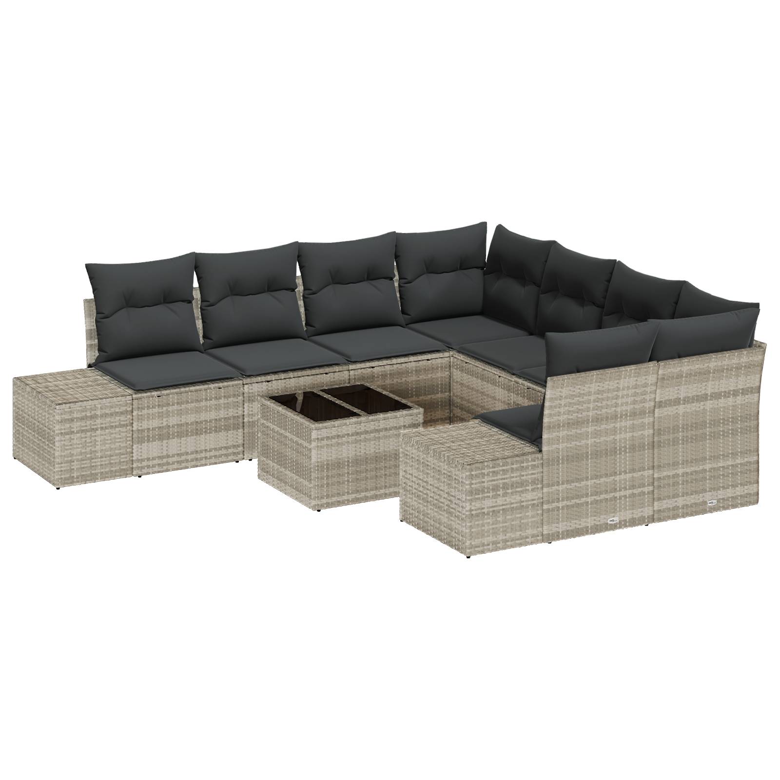 vidaXL 9-tlg. Garten-Sofagarnitur mit Kissen Hellgrau Poly Rattan