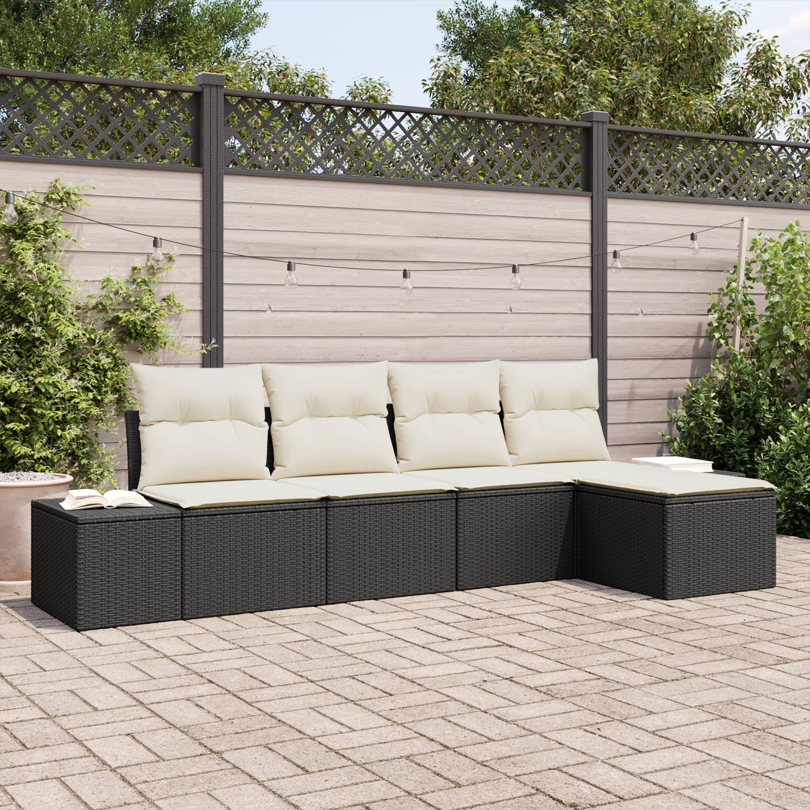 vidaXL 5-tlg. Garten-Sofagarnitur mit Kissen Schwarz Poly Rattan
