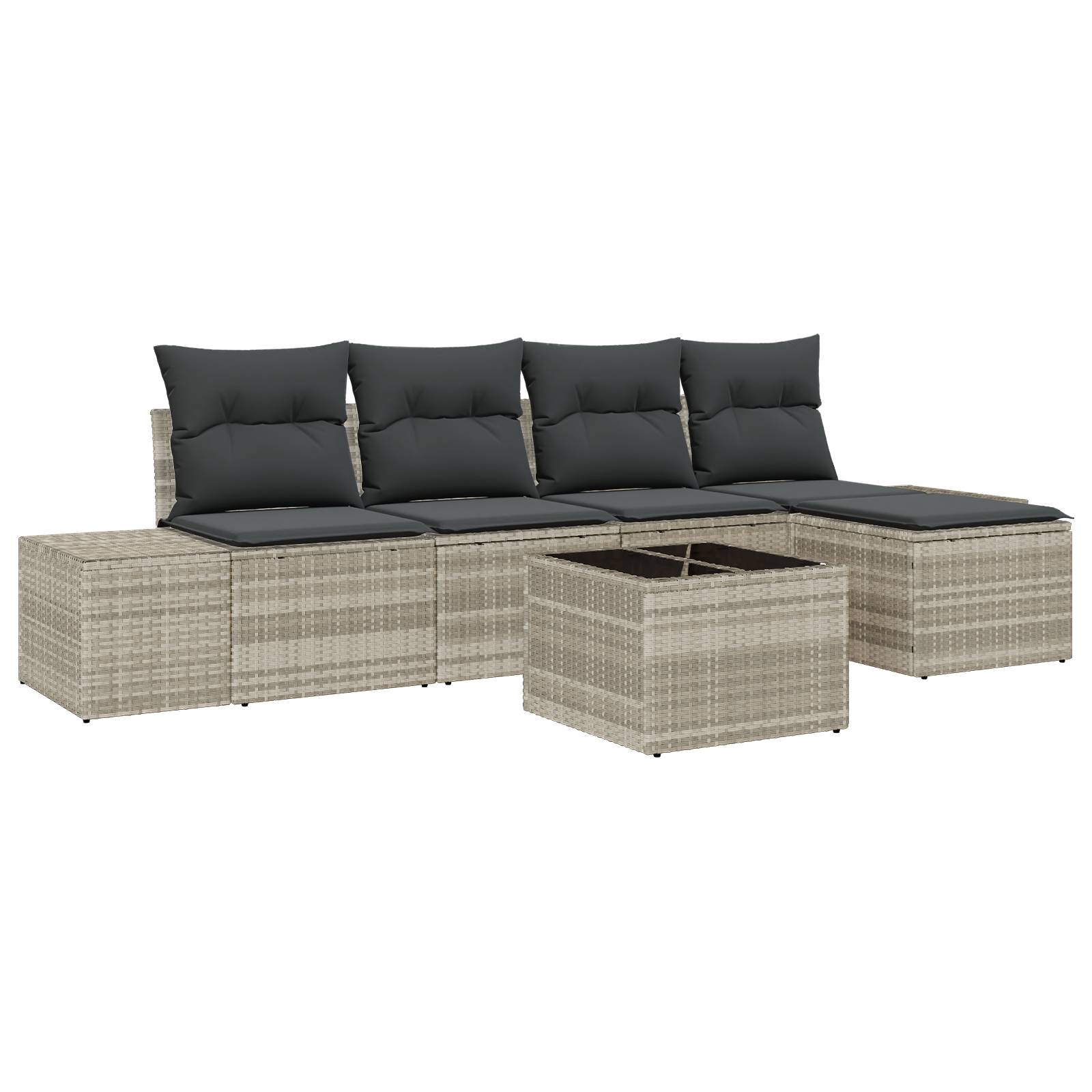 vidaXL 6-tlg. Garten-Sofagarnitur mit Kissen Grau Poly Rattan