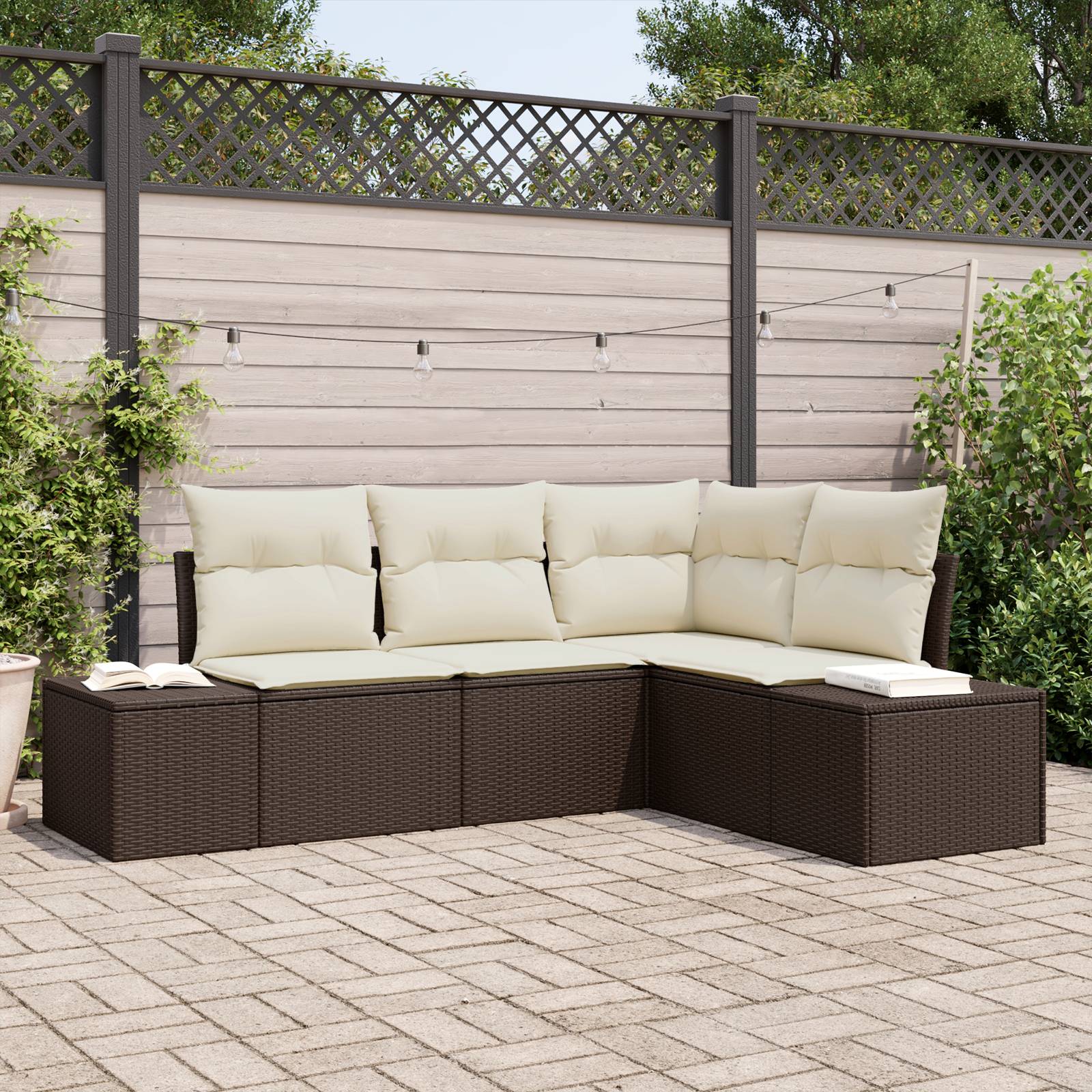vidaXL 4-tlg. Garten-Sofagarnitur mit Kissen Braun Poly Rattan
