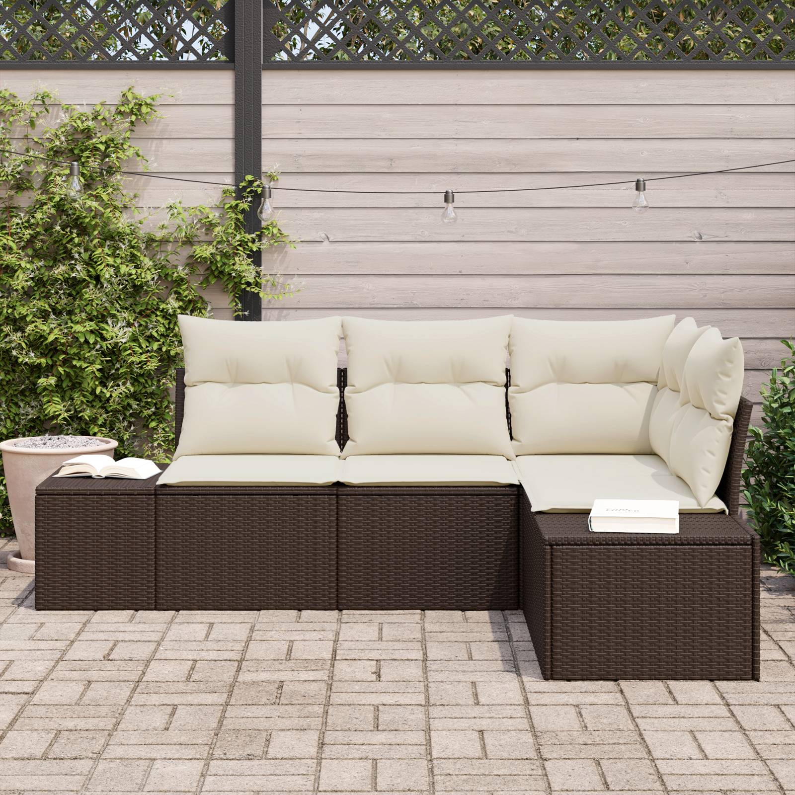 vidaXL 4-tlg. Garten-Sofagarnitur mit Kissen Braun Poly Rattan