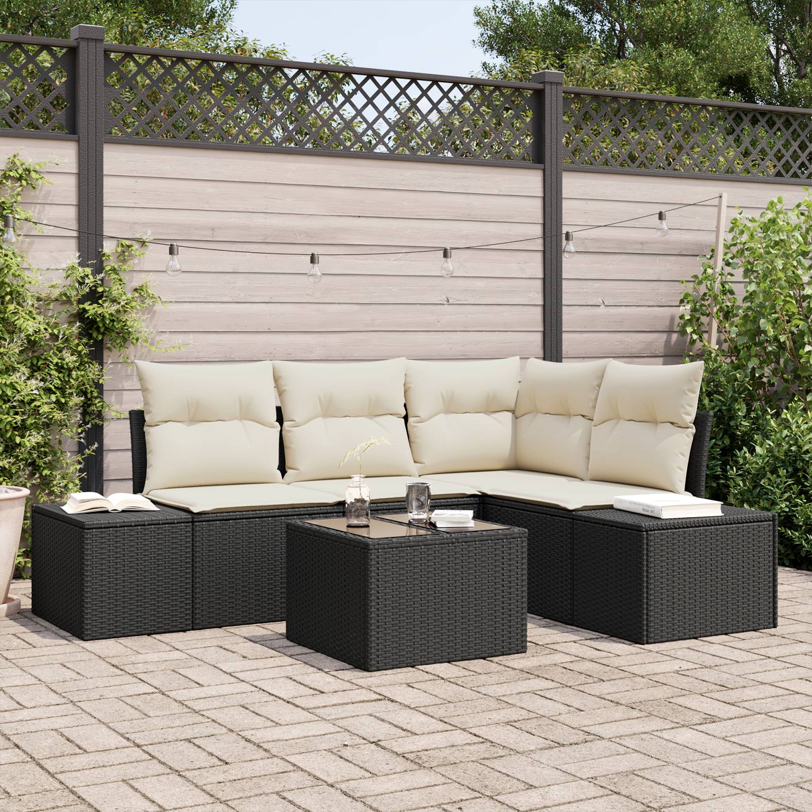 vidaXL 4-tlg. Garten-Sofagarnitur mit Kissen Braun Poly Rattan