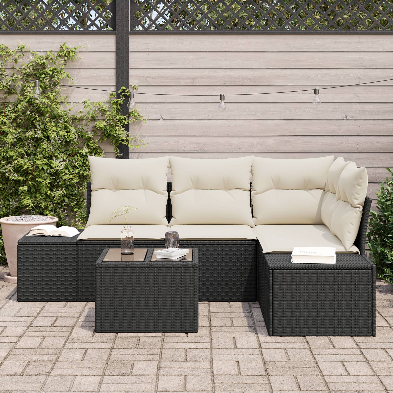 vidaXL 4-tlg. Garten-Sofagarnitur mit Kissen Braun Poly Rattan
