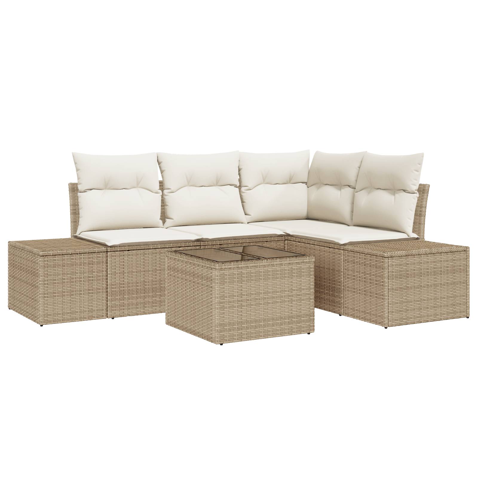 vidaXL 5-tlg. Garten-Sofagarnitur mit Kissen Braun Poly Rattan