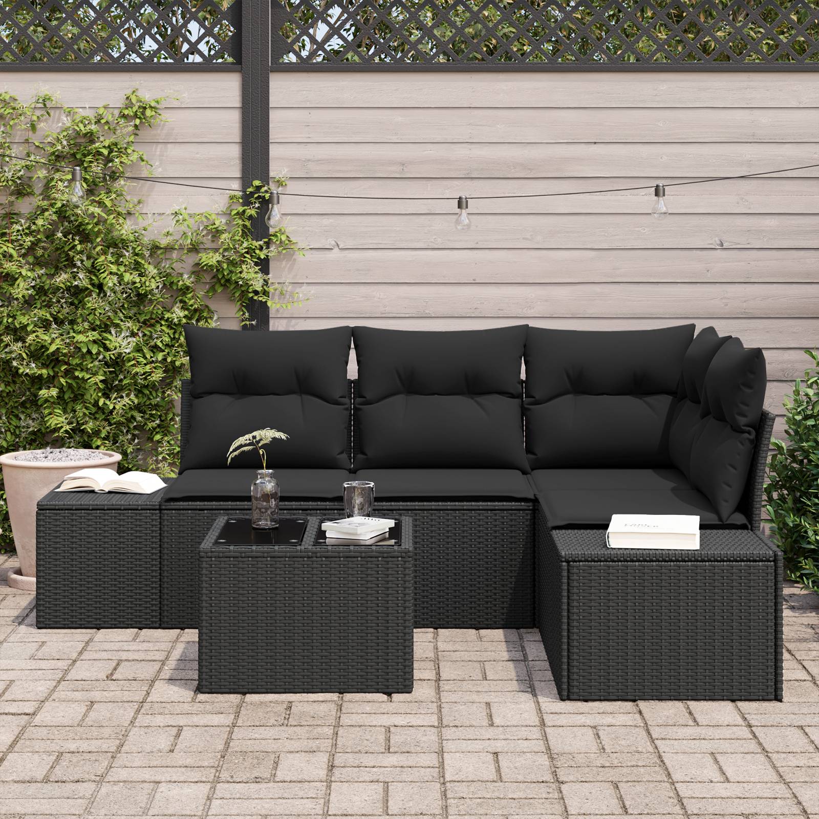 vidaXL 5-tlg. Garten-Sofagarnitur mit Kissen Beige Poly Rattan