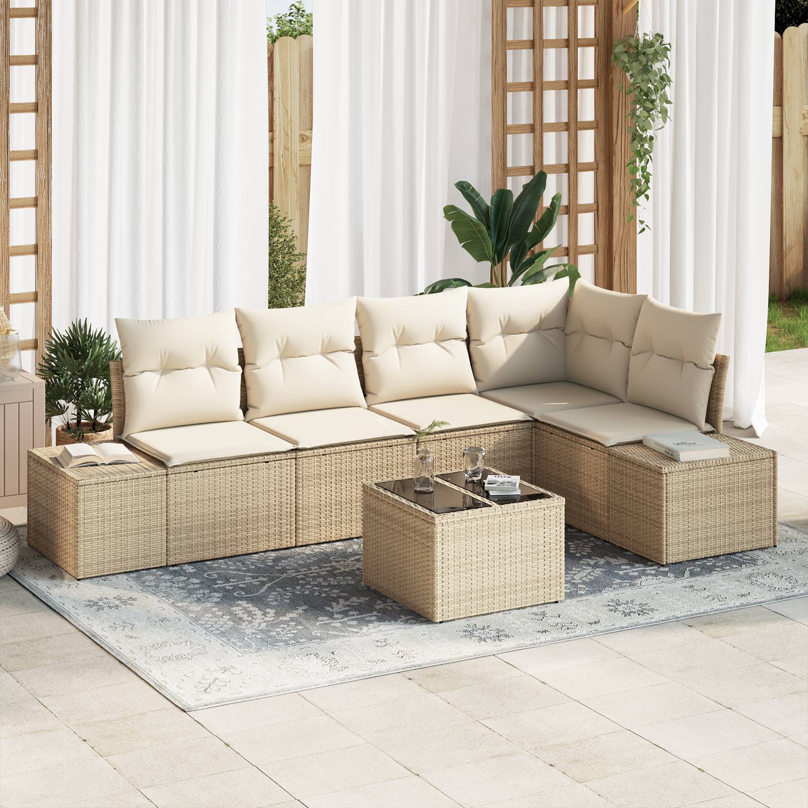 vidaXL 6-tlg. Garten-Sofagarnitur mit Kissen Braun Poly Rattan