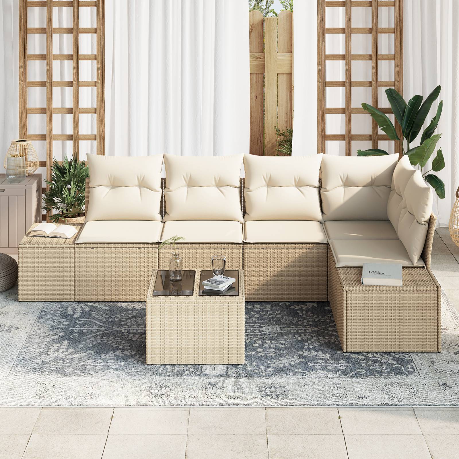 vidaXL 6-tlg. Garten-Sofagarnitur mit Kissen Braun Poly Rattan