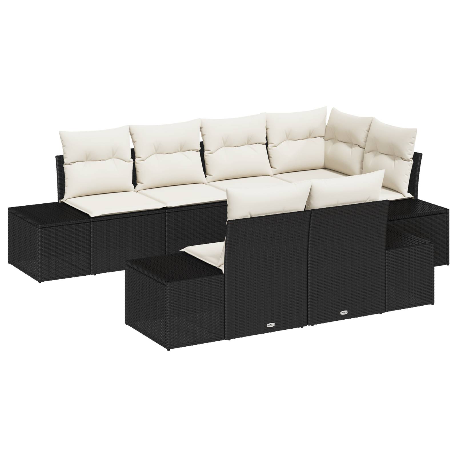 vidaXL 7-tlg. Garten-Sofagarnitur mit Kissen Schwarz Poly Rattan