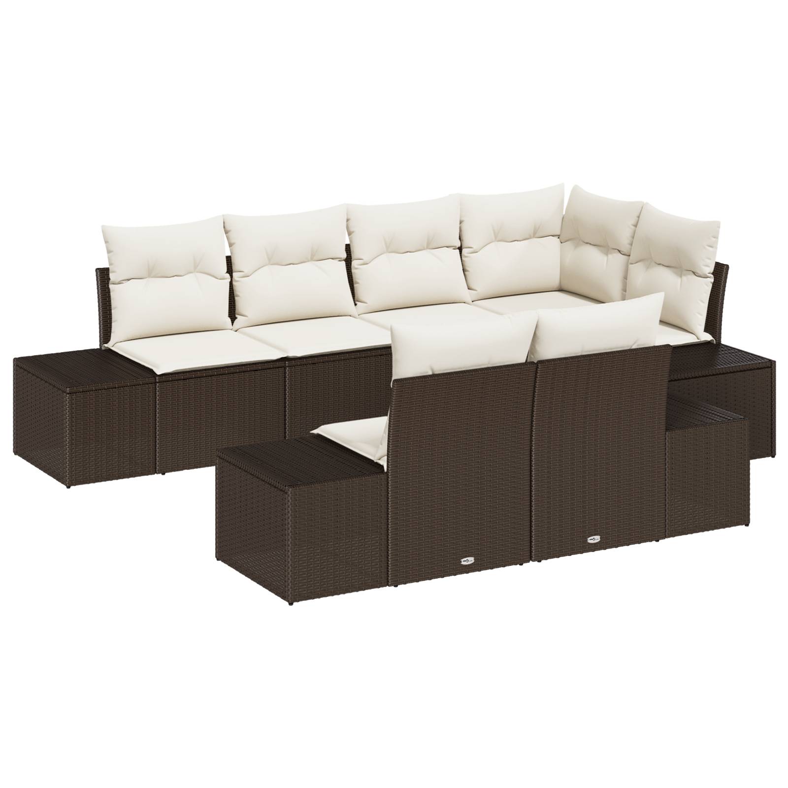 vidaXL 7-tlg. Garten-Sofagarnitur mit Kissen Braun Poly Rattan